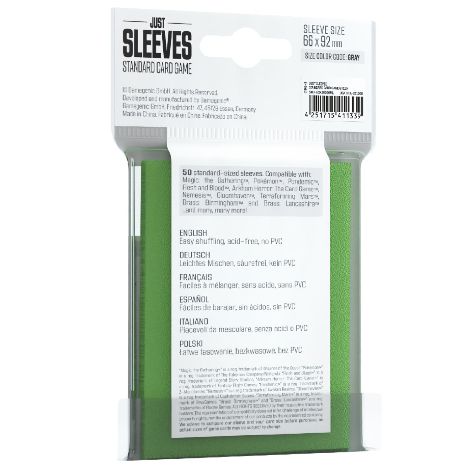 Gamegenic Just Sleeves: 50 Standard Card Game Sleeves: Green