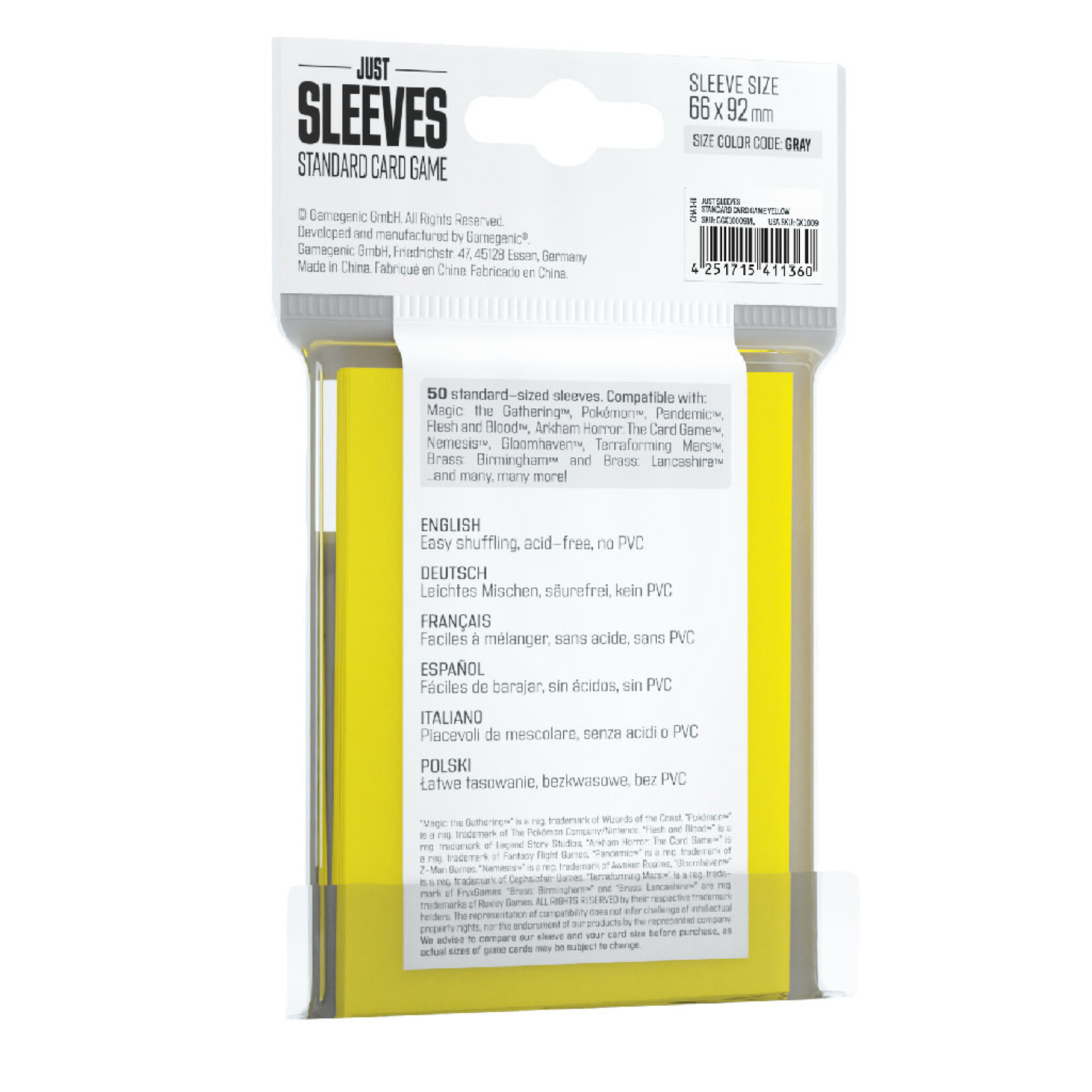 Gamegenic Just Sleeves: 50 Standard Card Game Sleeves: Yellow