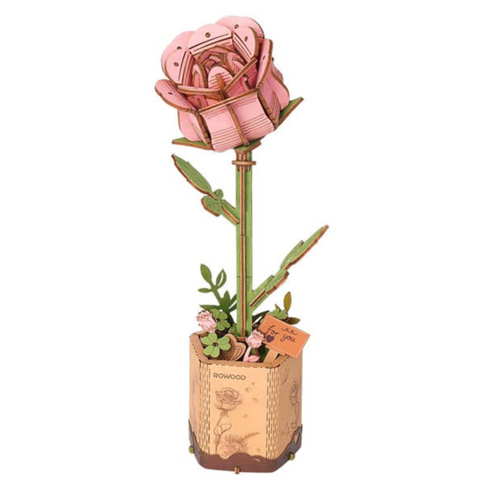 Robotime Rowood: Pink Rose Wooden Bloom Craft