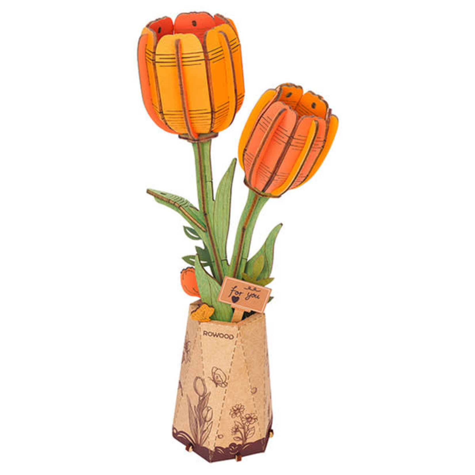 Robotime Rowood: Orange Tulip Wooden Bloom Craft