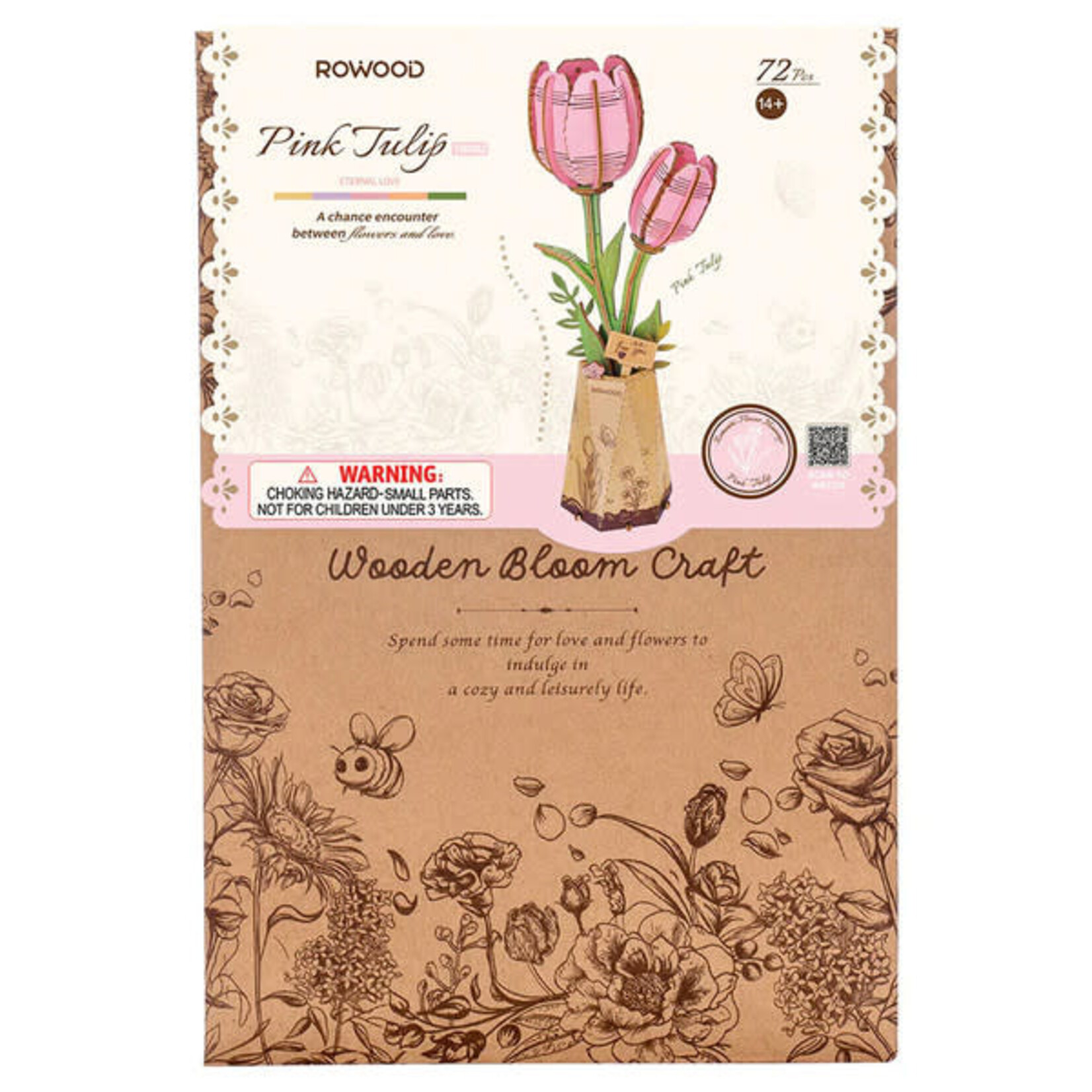 Robotime Rowood: Pink Tulip Wooden Bloom Craft