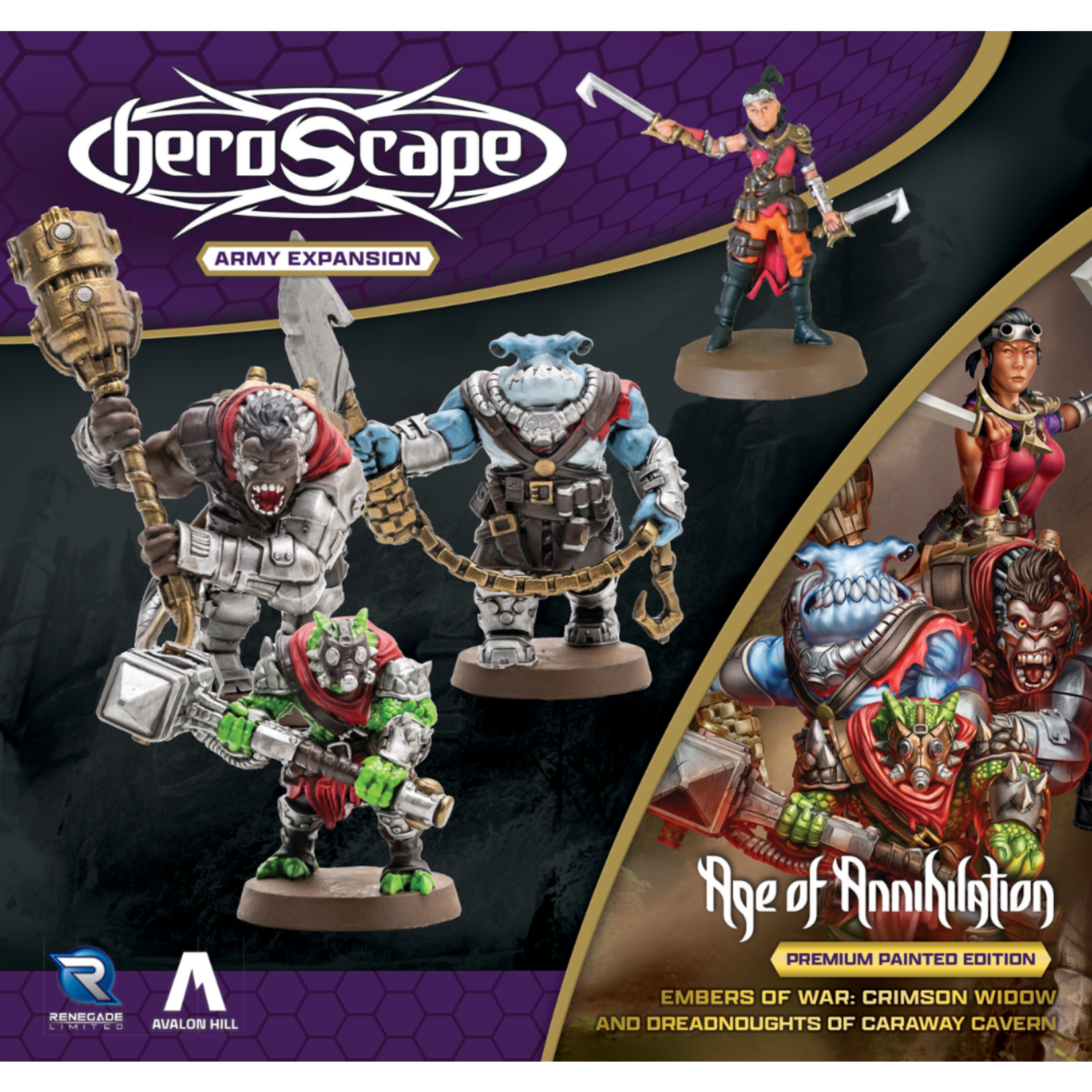 Renegade Game Studios Heroscape: Age of Annihilation: Embers of War: Crimson Widow and Dreadnoughts of Caraway Cavern Premium Painted Edition
