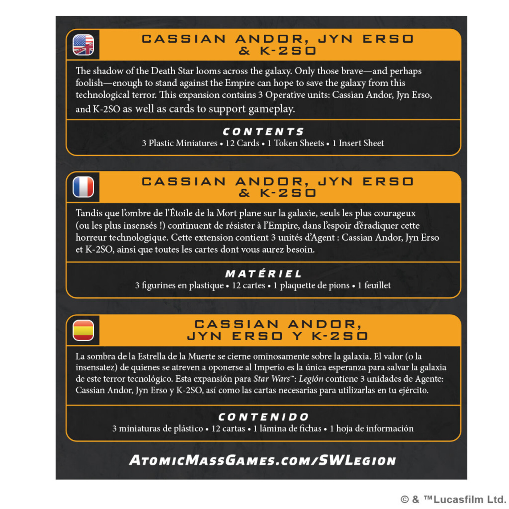 Atomic Mass Games PRERELEASE Star Wars: Legion: Cassian Andor, Jyn Erso & K-2SO