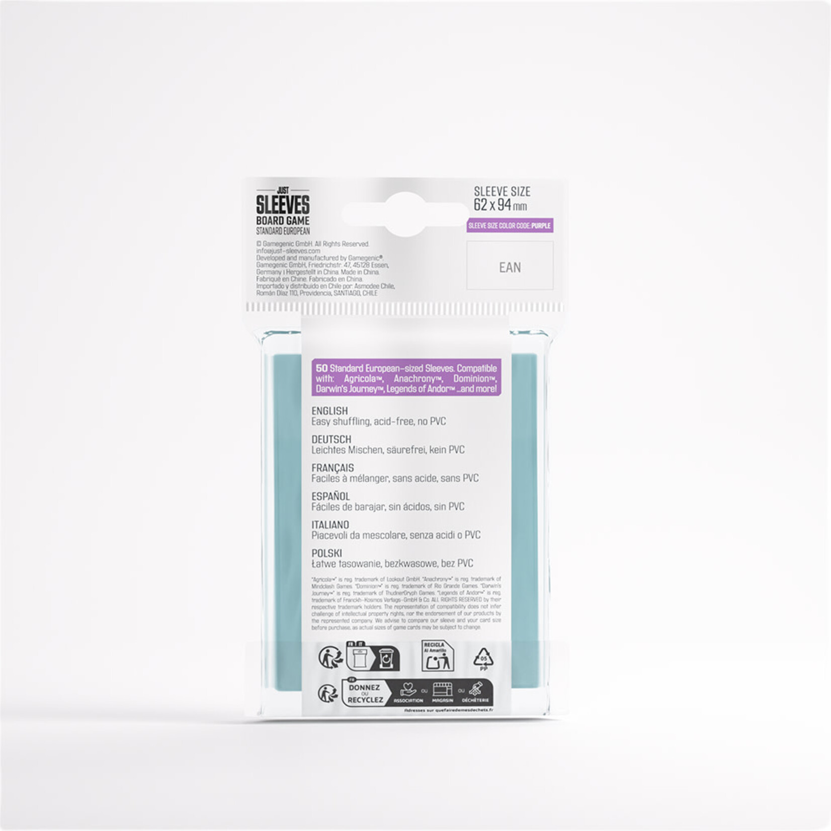 Gamegenic PRERELEASE Just Sleeves: Board Game: Standard European (50)