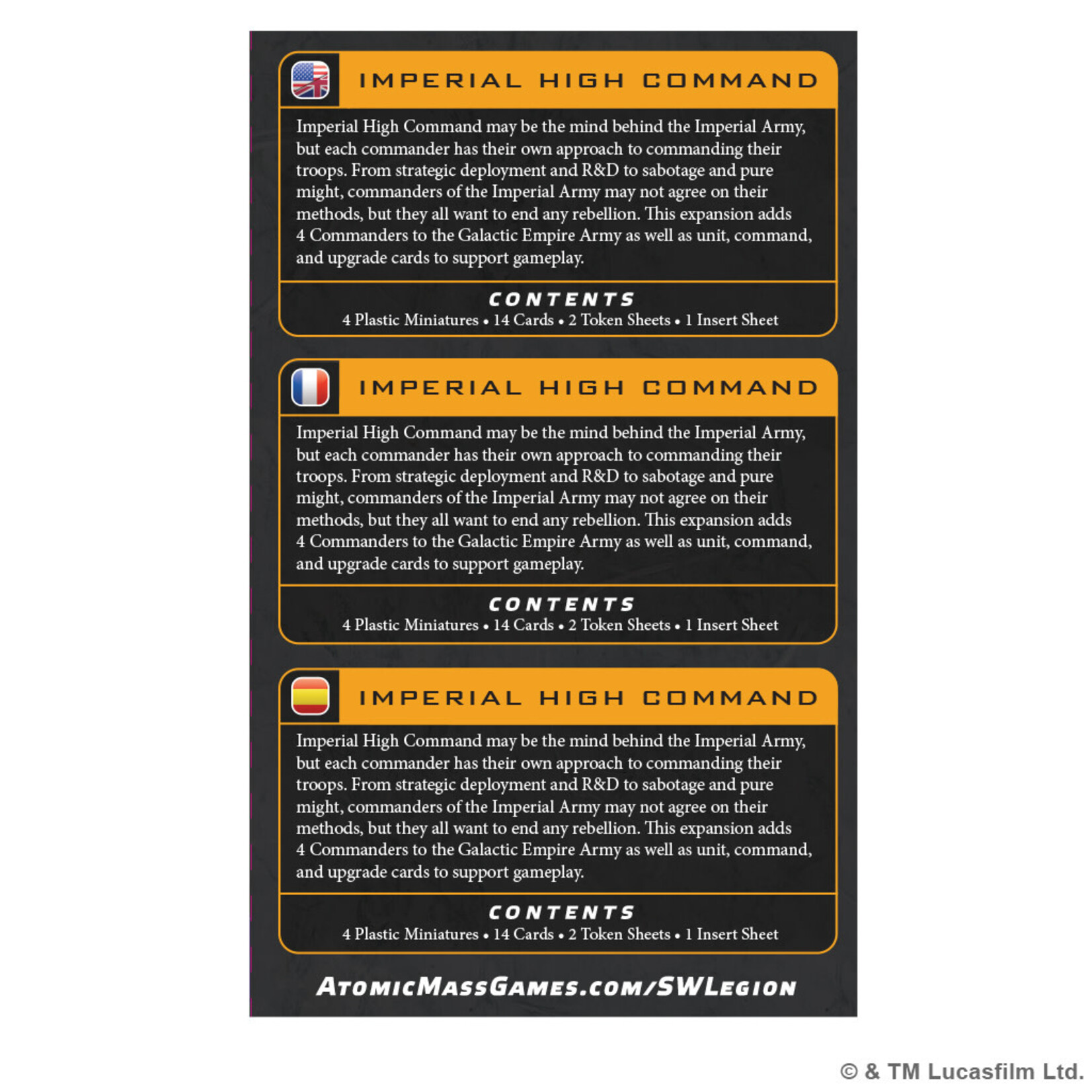 Atomic Mass Games Star Wars: Legion: Imperial High Command