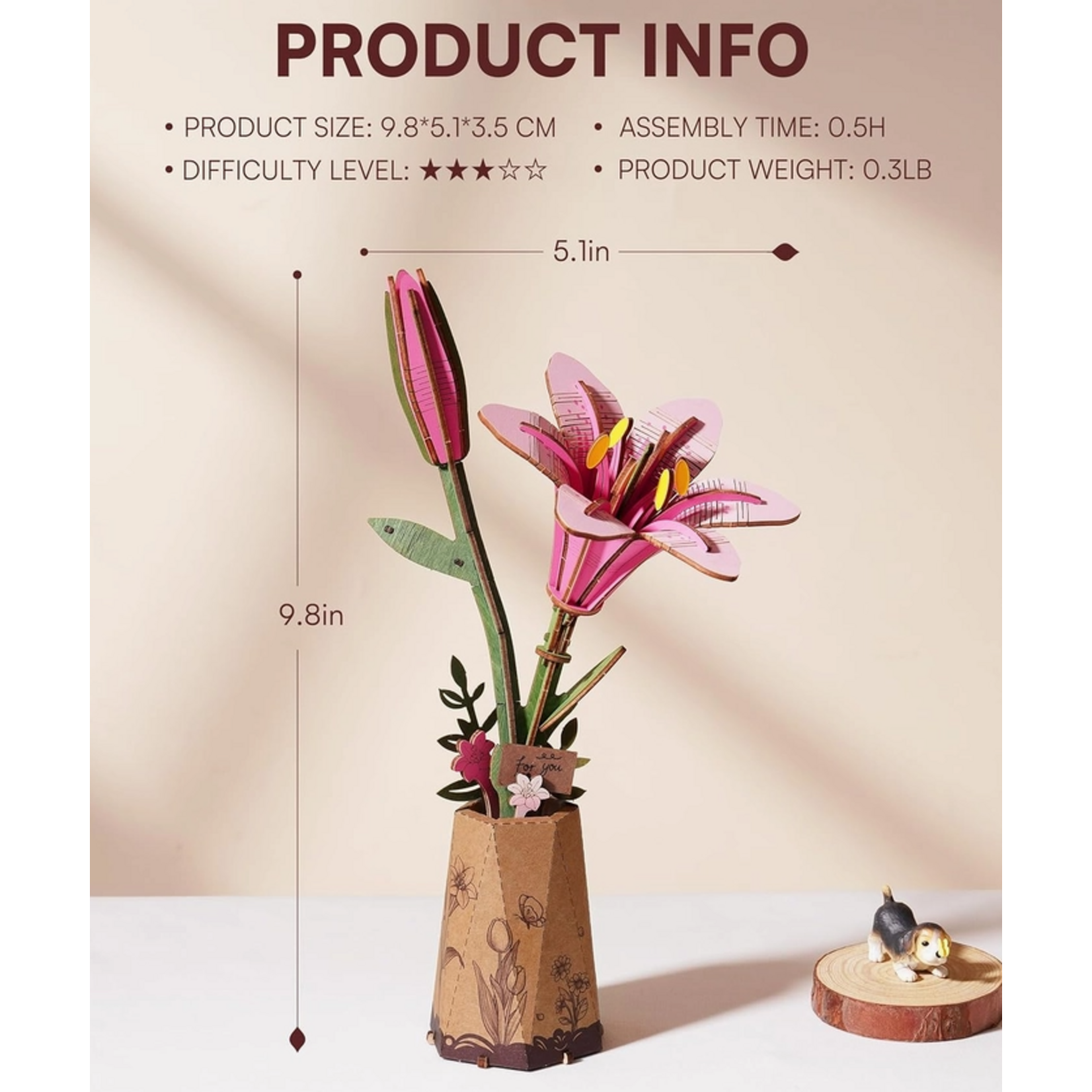 Robotime Rowood: Pink Lily Wooden Bloom Craft