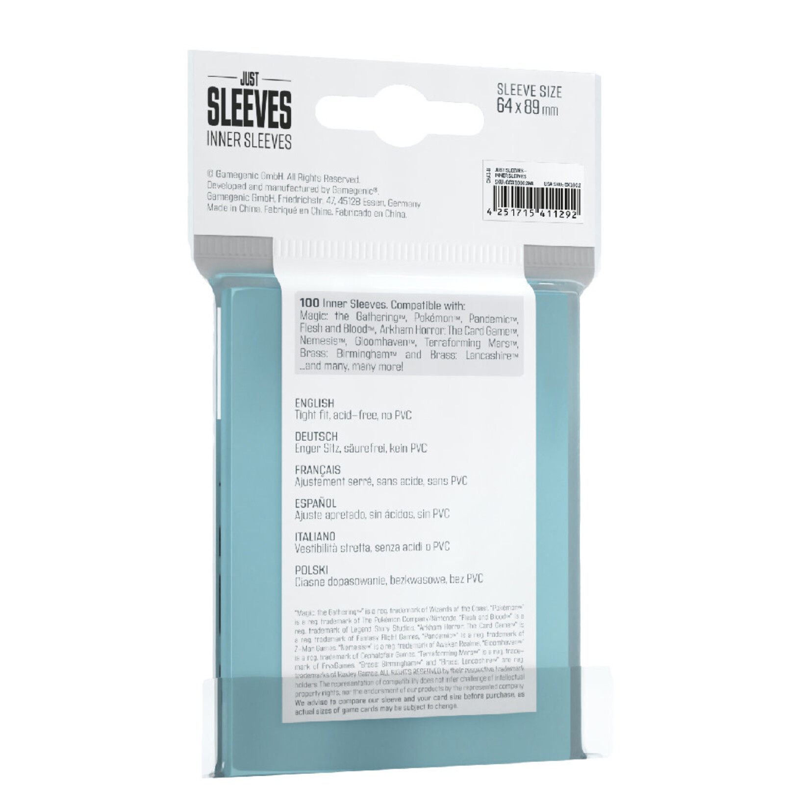 Gamegenic Just Sleeves: 100 Inner Sleeves 64x89mm (for card size up to 63x88mm)