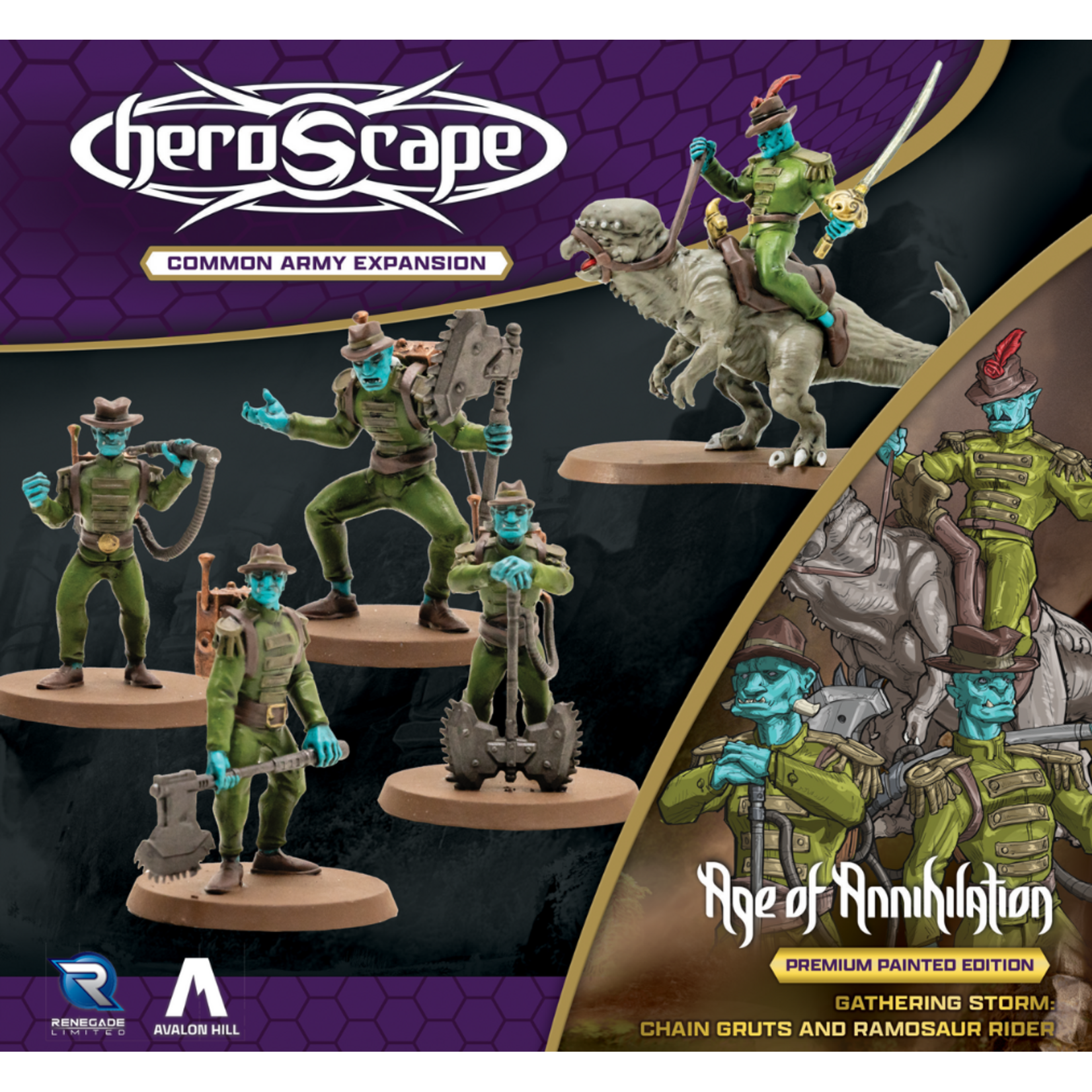 Renegade Game Studios Heroscape: Age of Annihilation: Gathering Storm: Chain Gruts and Ramosaur Rider Premium Painted Edition