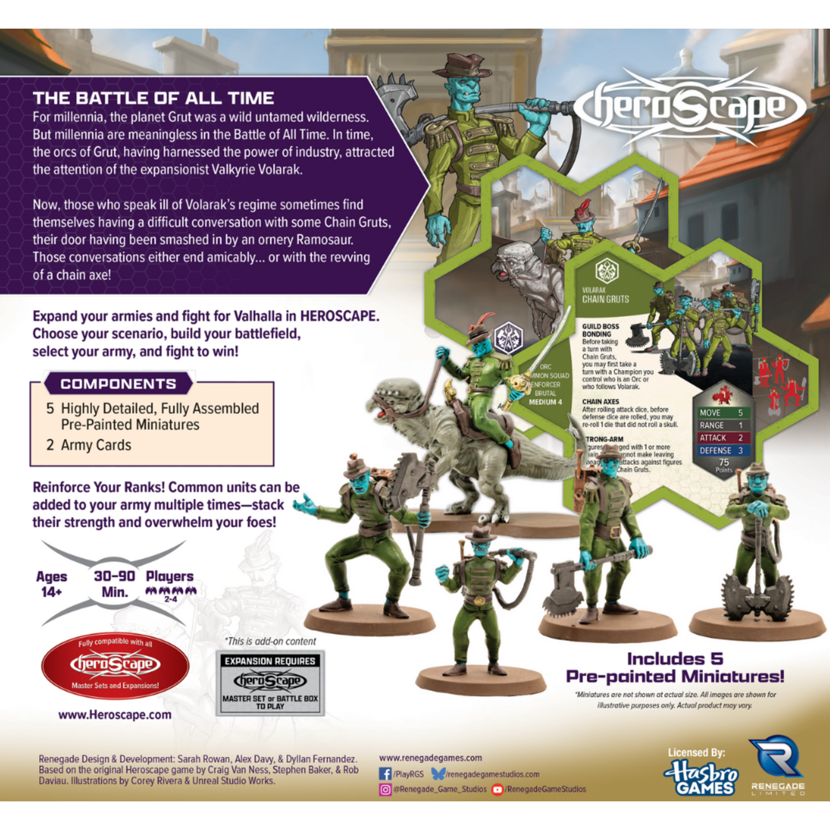 Renegade Game Studios Heroscape: Age of Annihilation: Gathering Storm: Chain Gruts and Ramosaur Rider Premium Painted Edition