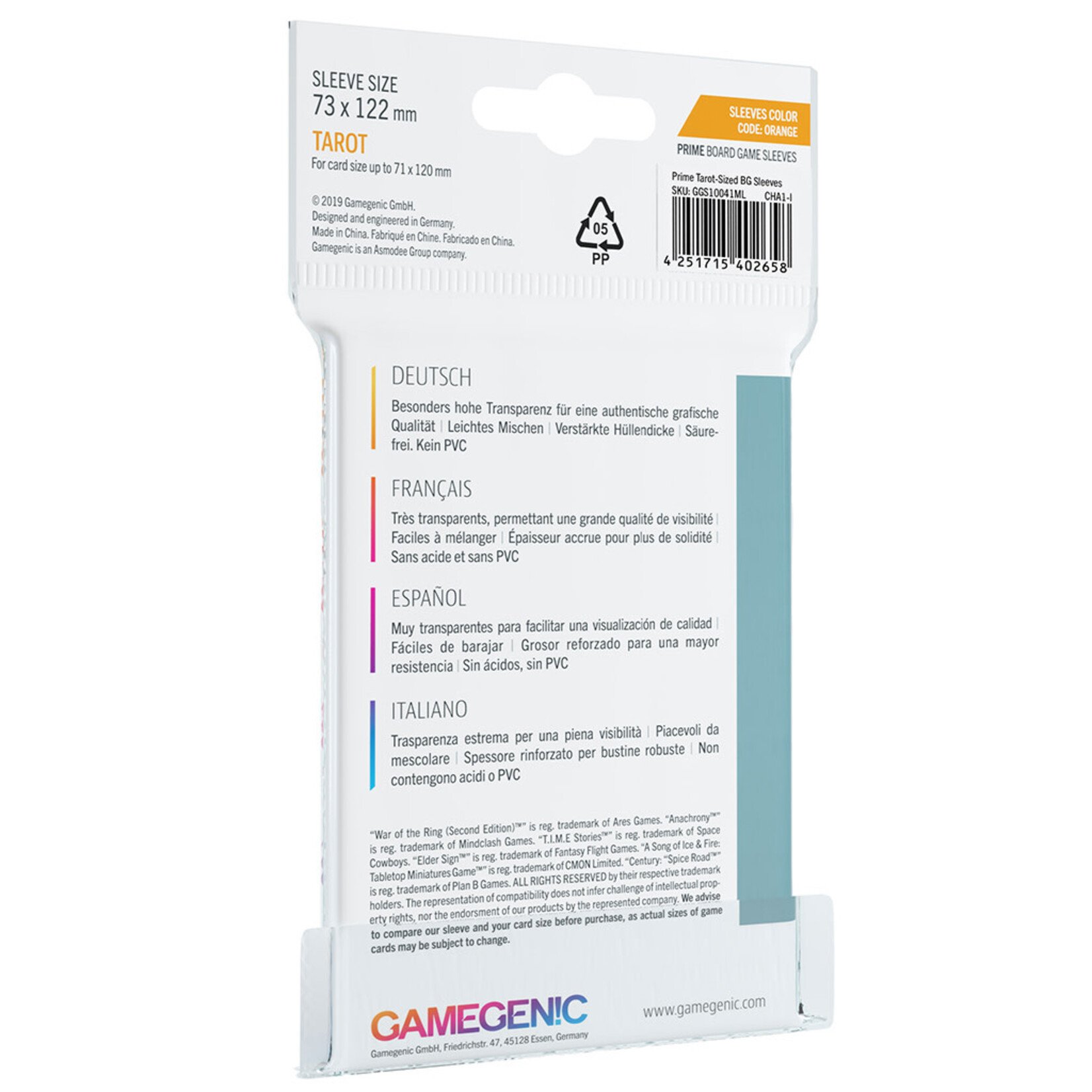 Gamegenic Board Game Sleeves: Tarot: Clear