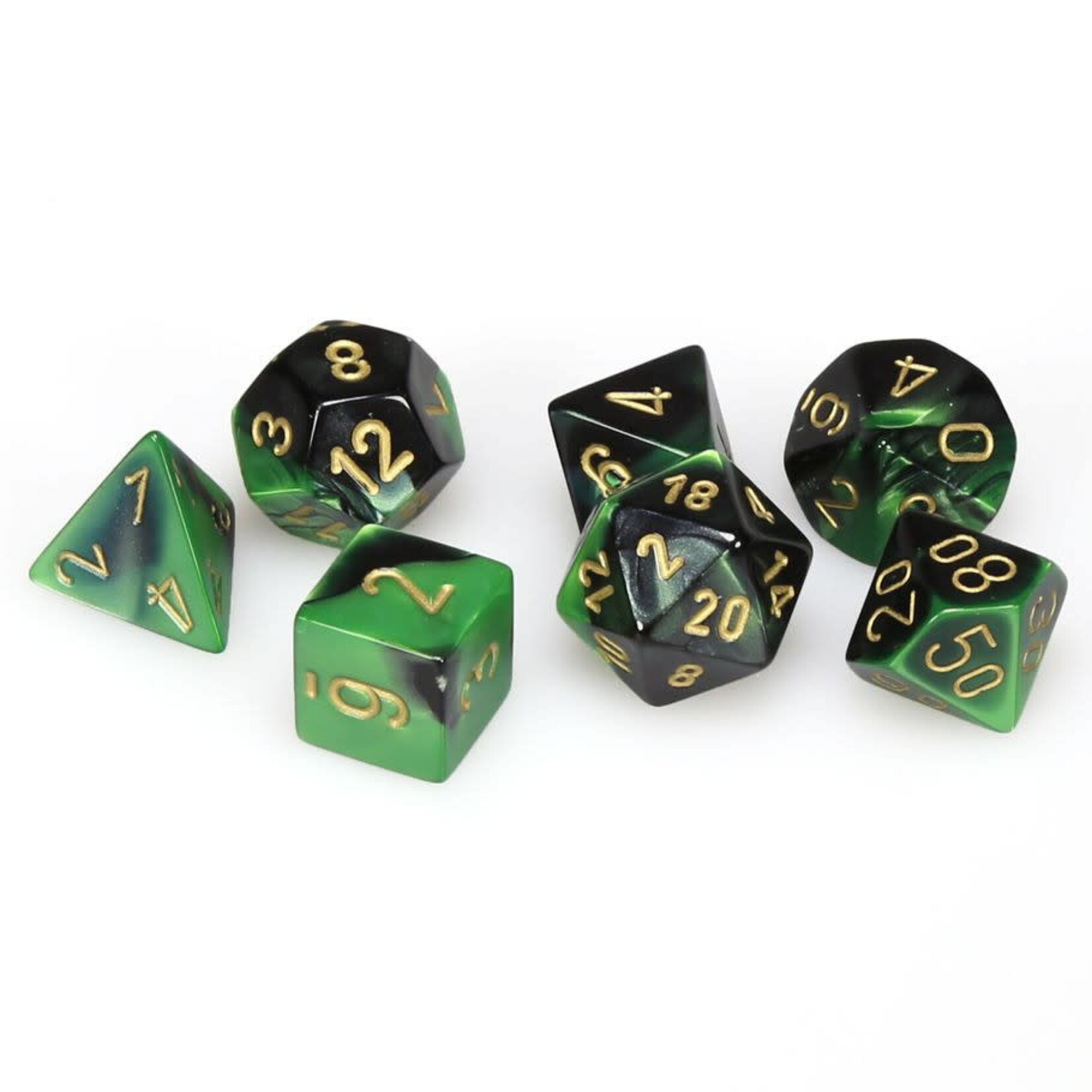 Chessex Polyhedral 7-Die Set: Gemini Black-Green with gold