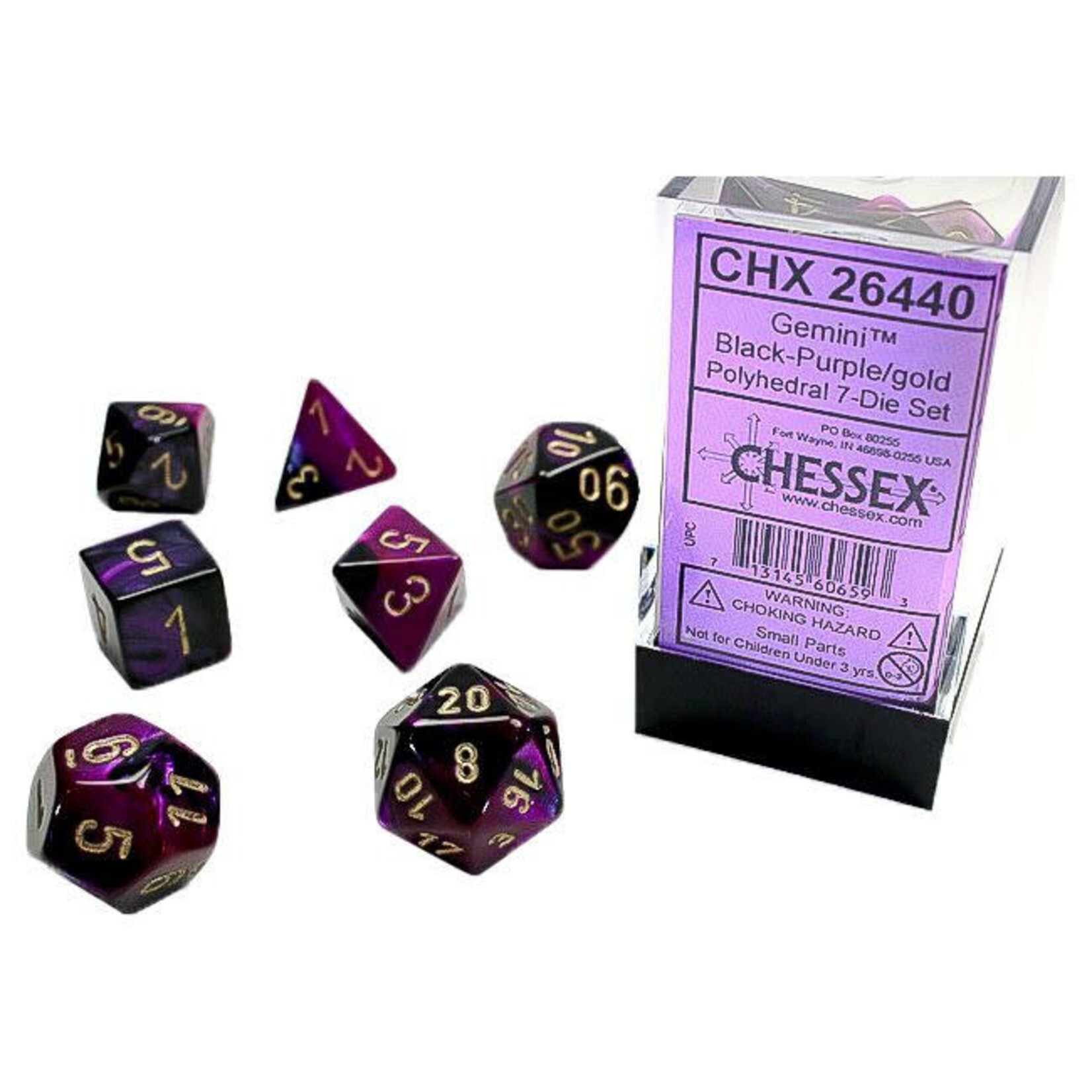 Chessex Polyhedral 7-Die Set: Gemini Black-Purple with gold