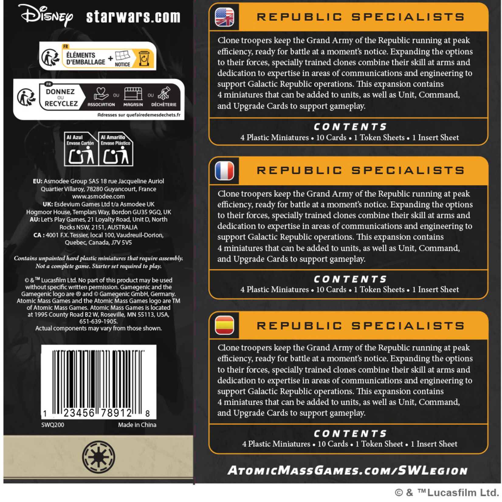 Atomic Mass Games PRERELEASE Star Wars: Legion: Republic Specialists