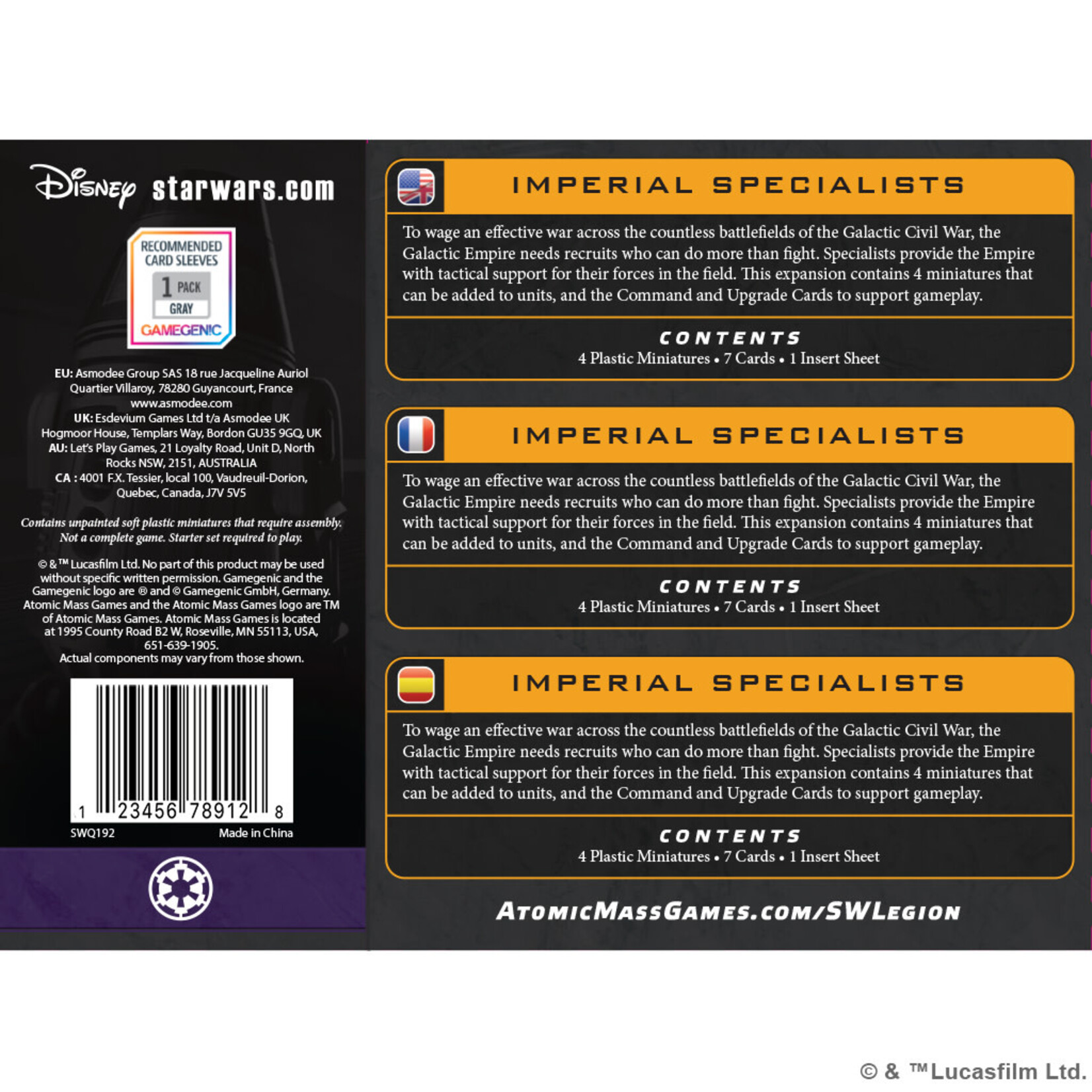 Atomic Mass Games PRERELEASE Star Wars: Legion: Imperial Specialists