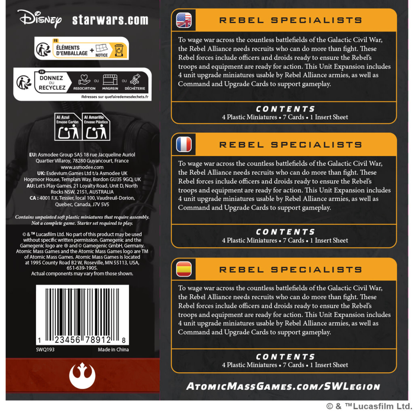Atomic Mass Games PRERELEASE Star Wars: Legion: Rebel Specialists