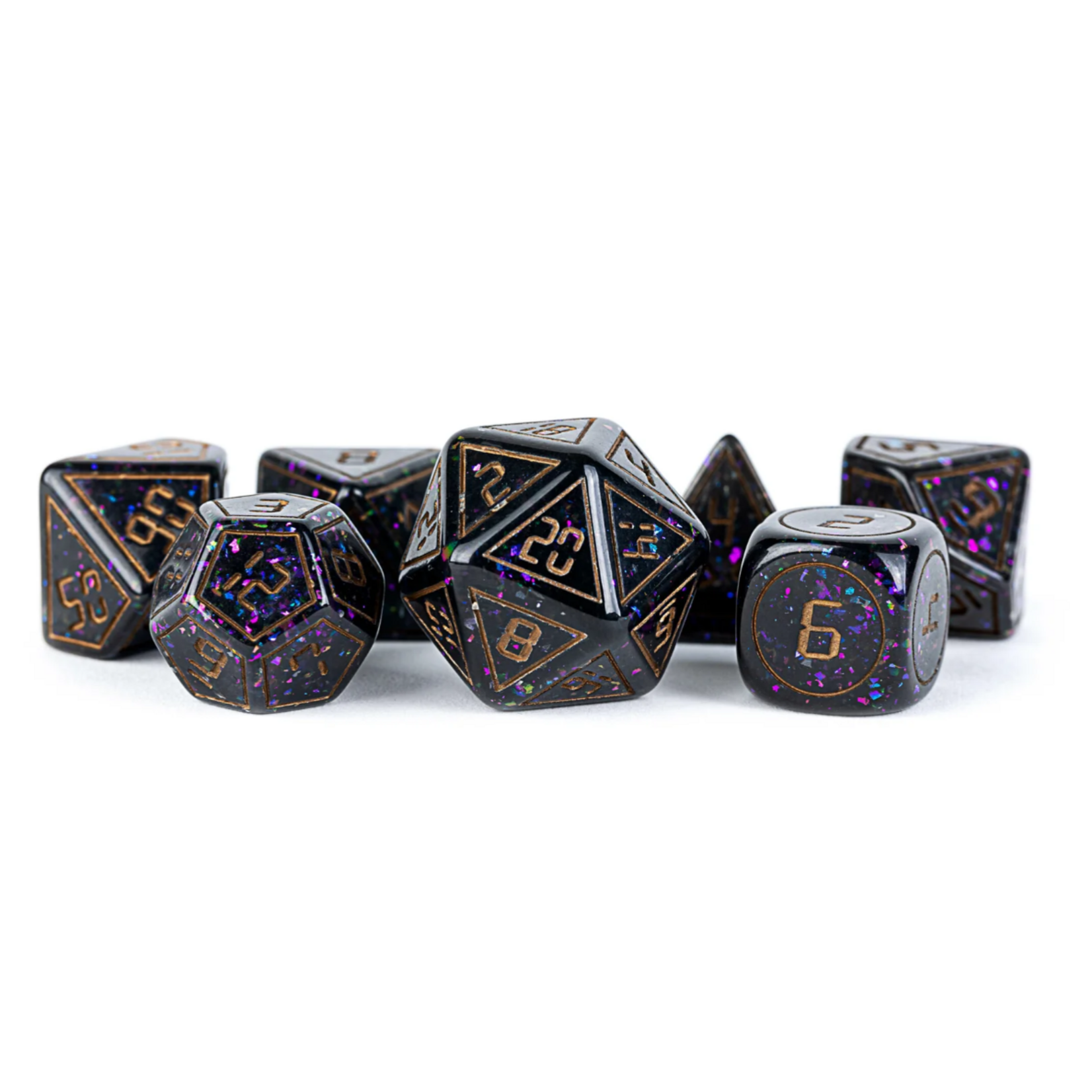 FanRoll by Metallic Dice Games 16mm Resin Dice Set: Framed Void with Copper Numbers