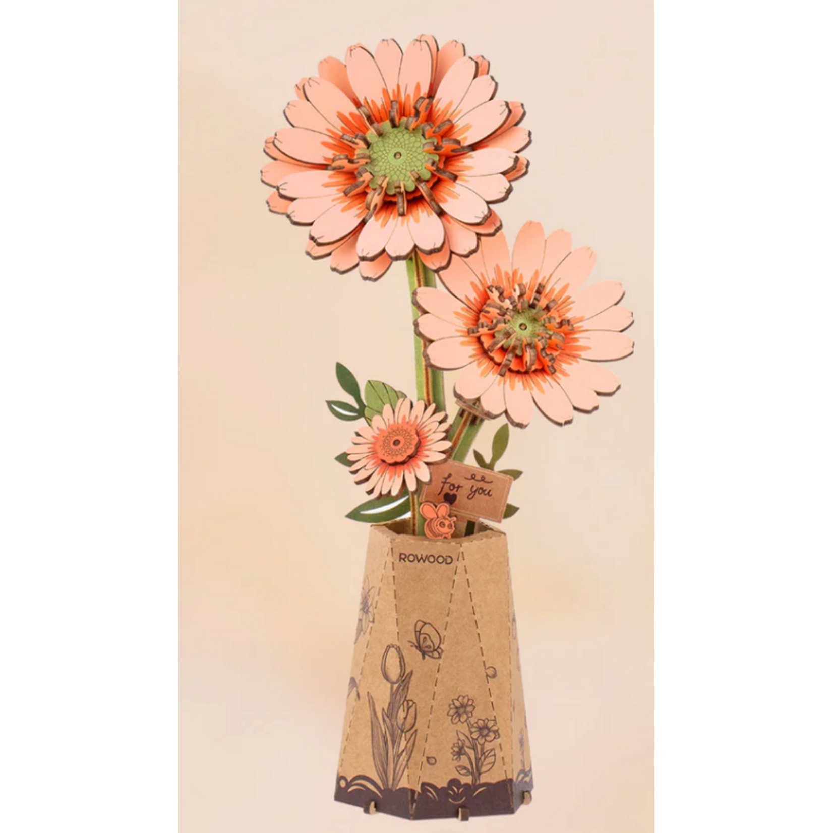 Robotime Rowood: Light Orange Gerbera Daisy Bloom Craft
