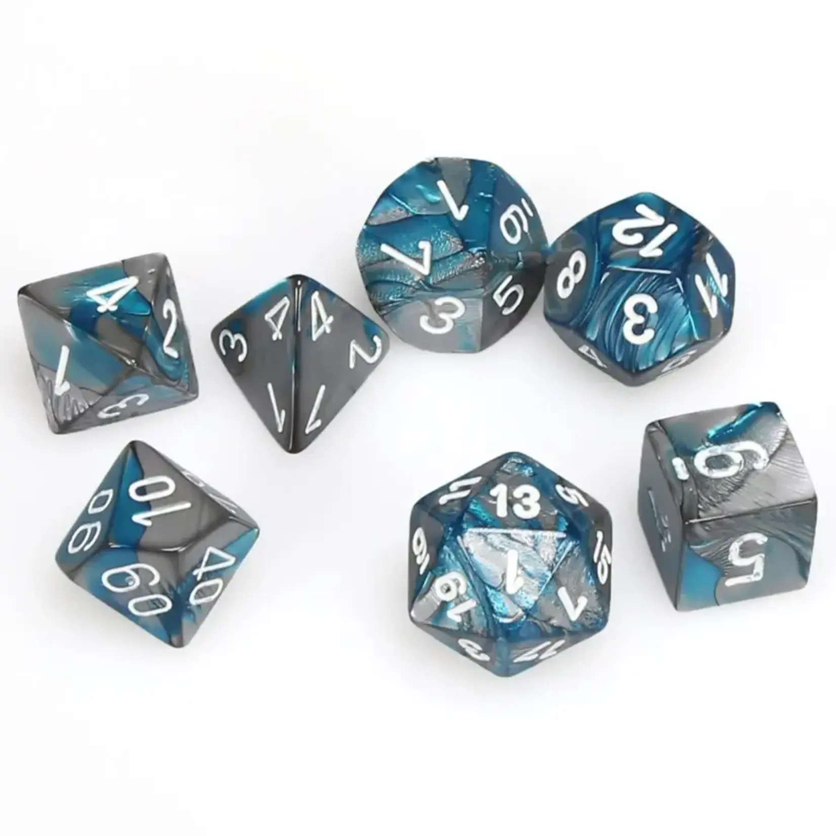 Chessex Polyhedral 7-Die Set: Gemini Steel-Teal with white