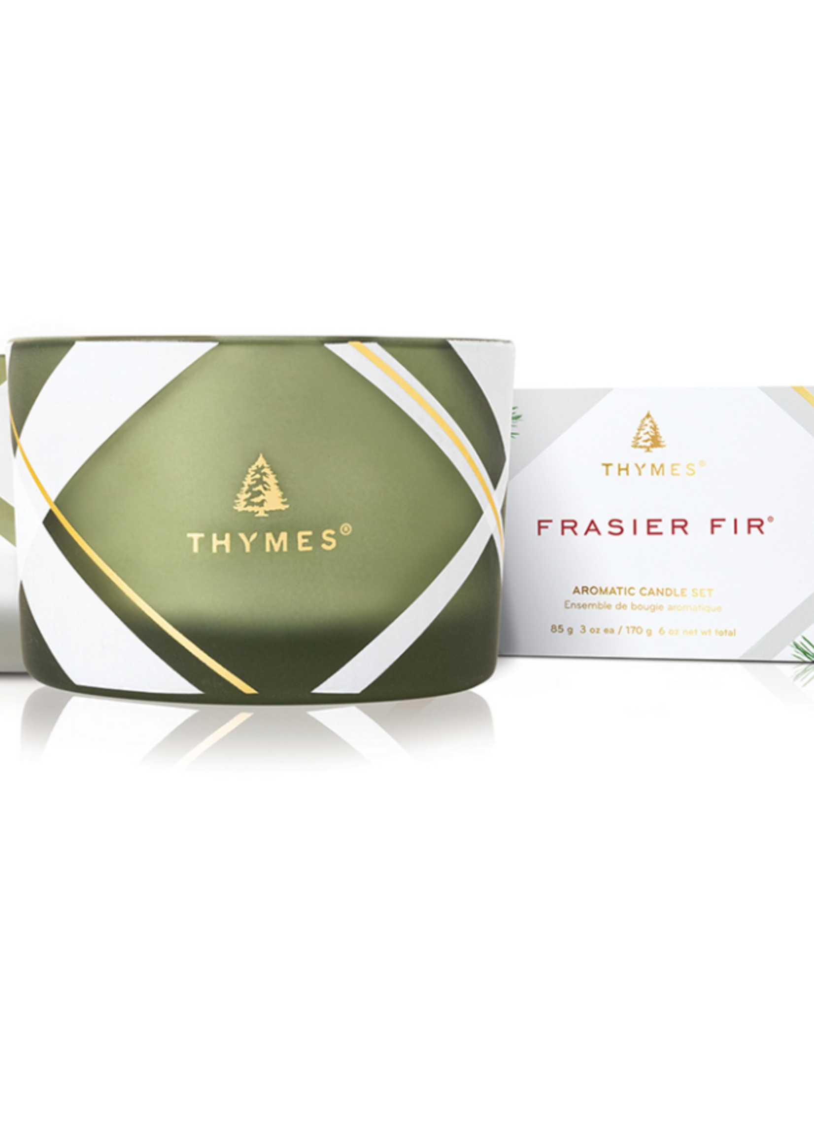 Thymes Fraser Fir Frosted Plaid Poured Candle * Set of 2 * 3 oz each