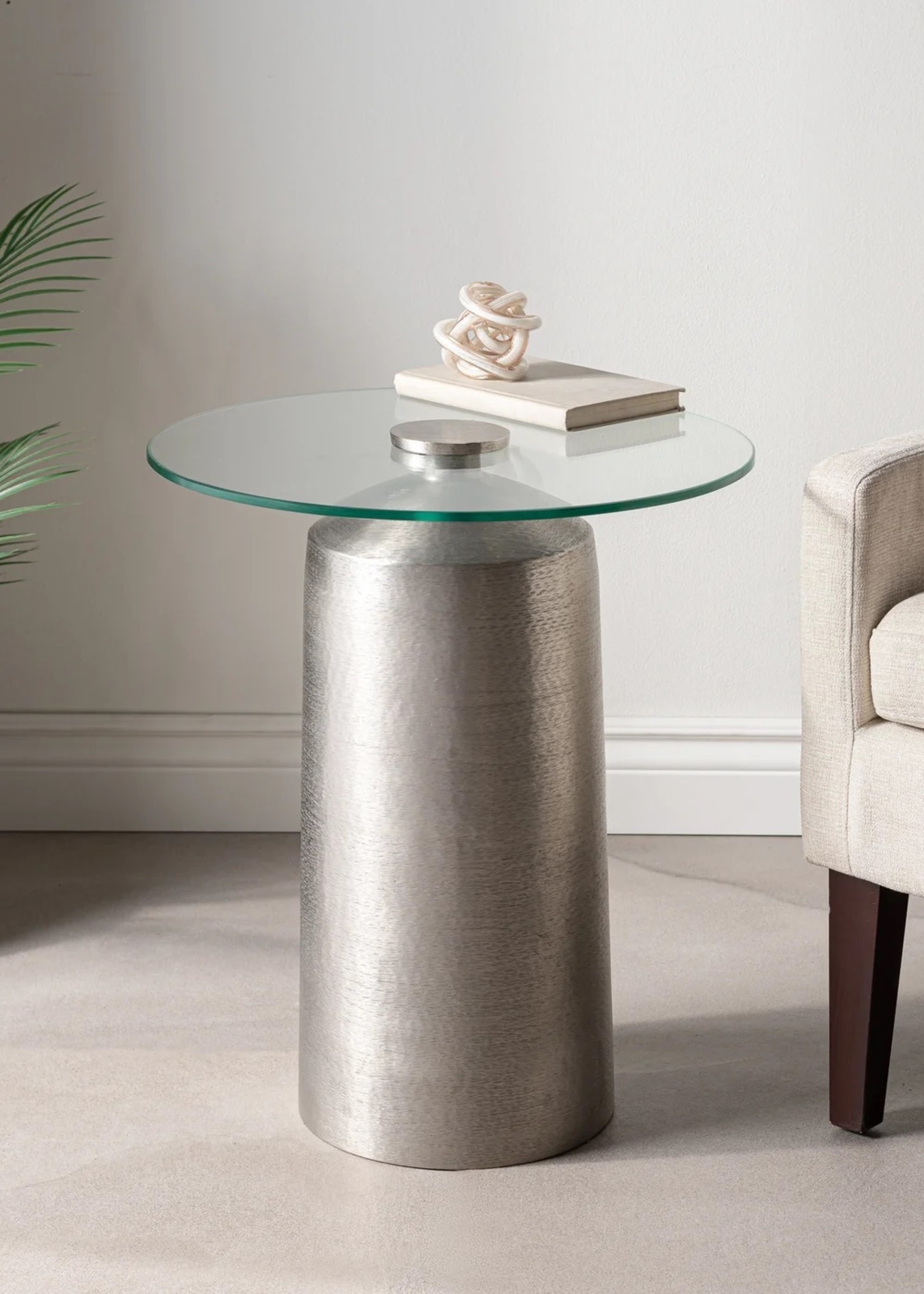 Adair Glass Top Brushed Aluminum Table