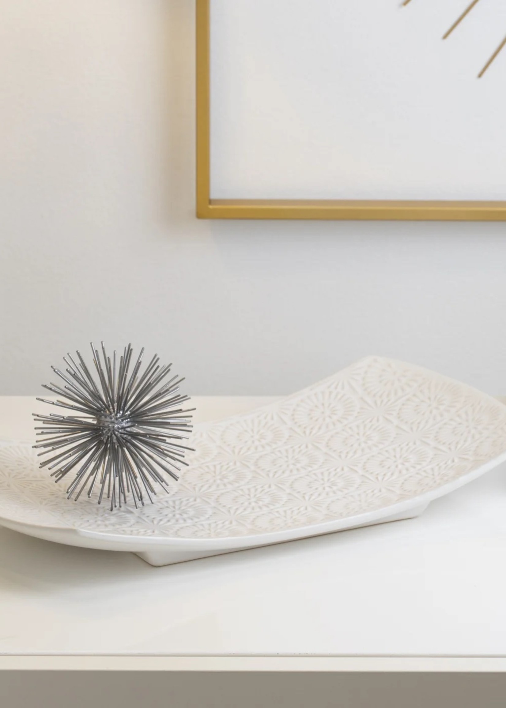 Clara Embossed White Ceramic Platter