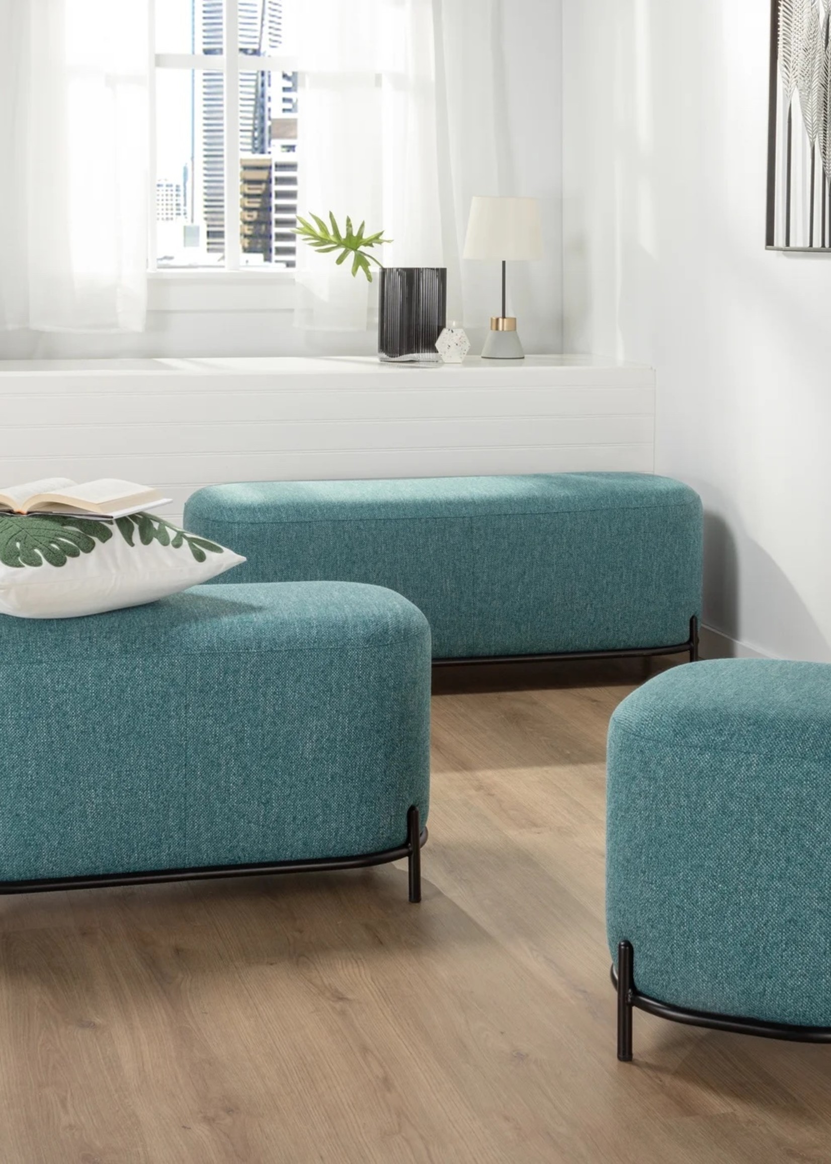 Torre & Tagus Pender Pin Leg Ottoman * Blue