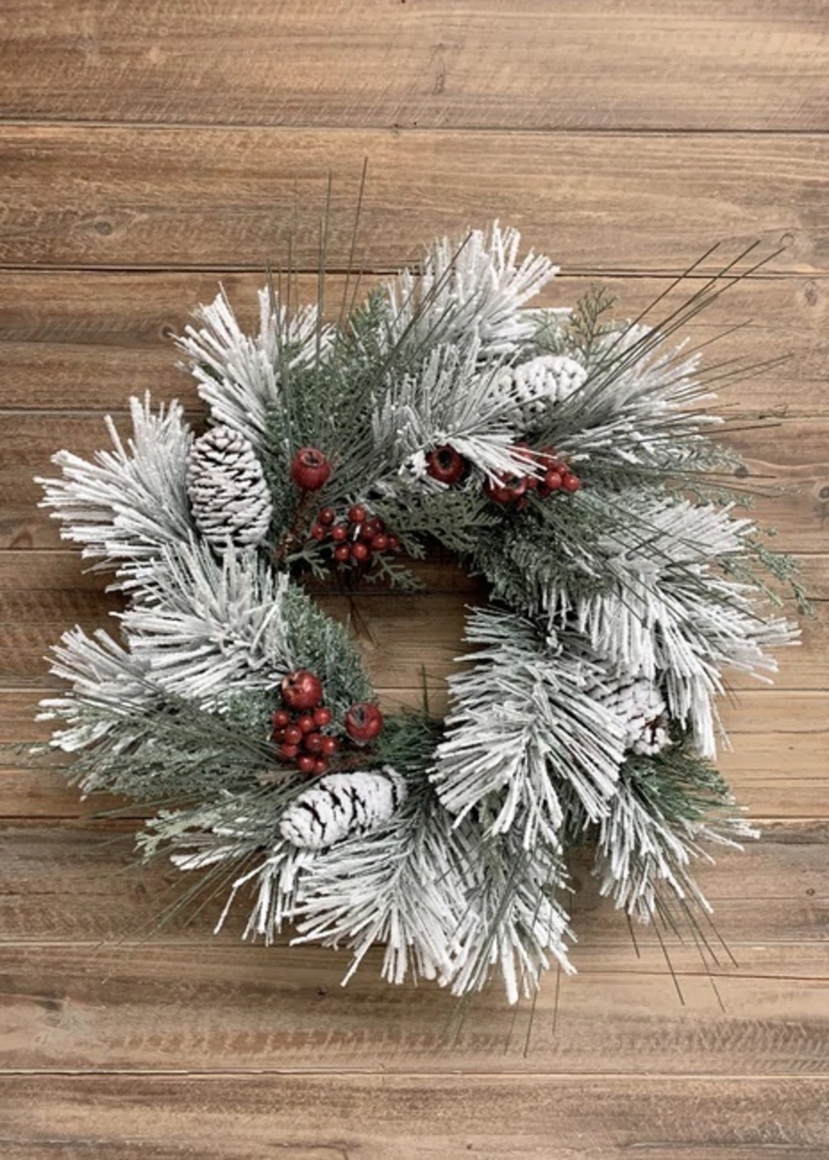 Tri W Imports 14" Snowy Pine Wreath with Berries