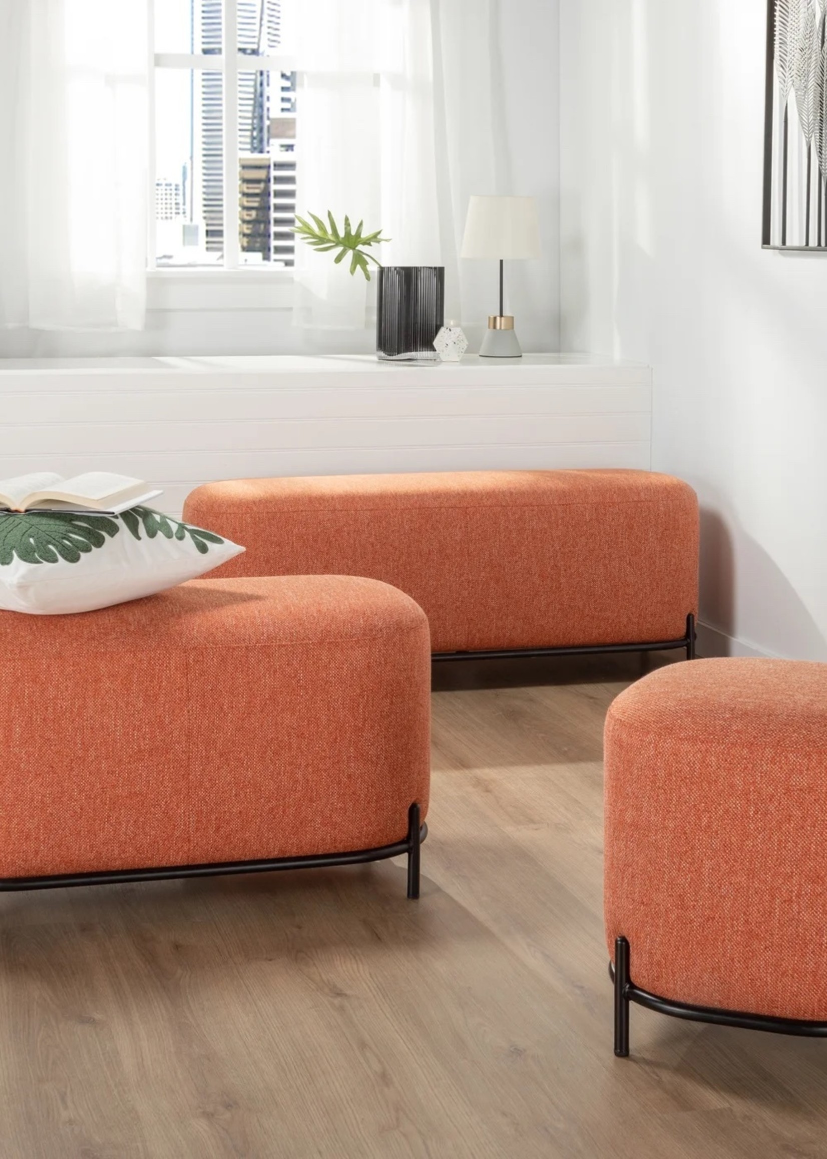 Torre & Tagus Pender Pin Leg Ottoman * Orange