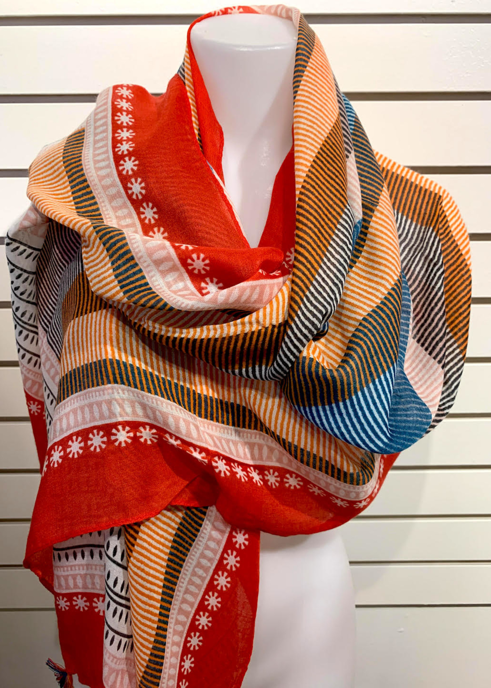 Summer Print Scarf * Red & Black Geometric