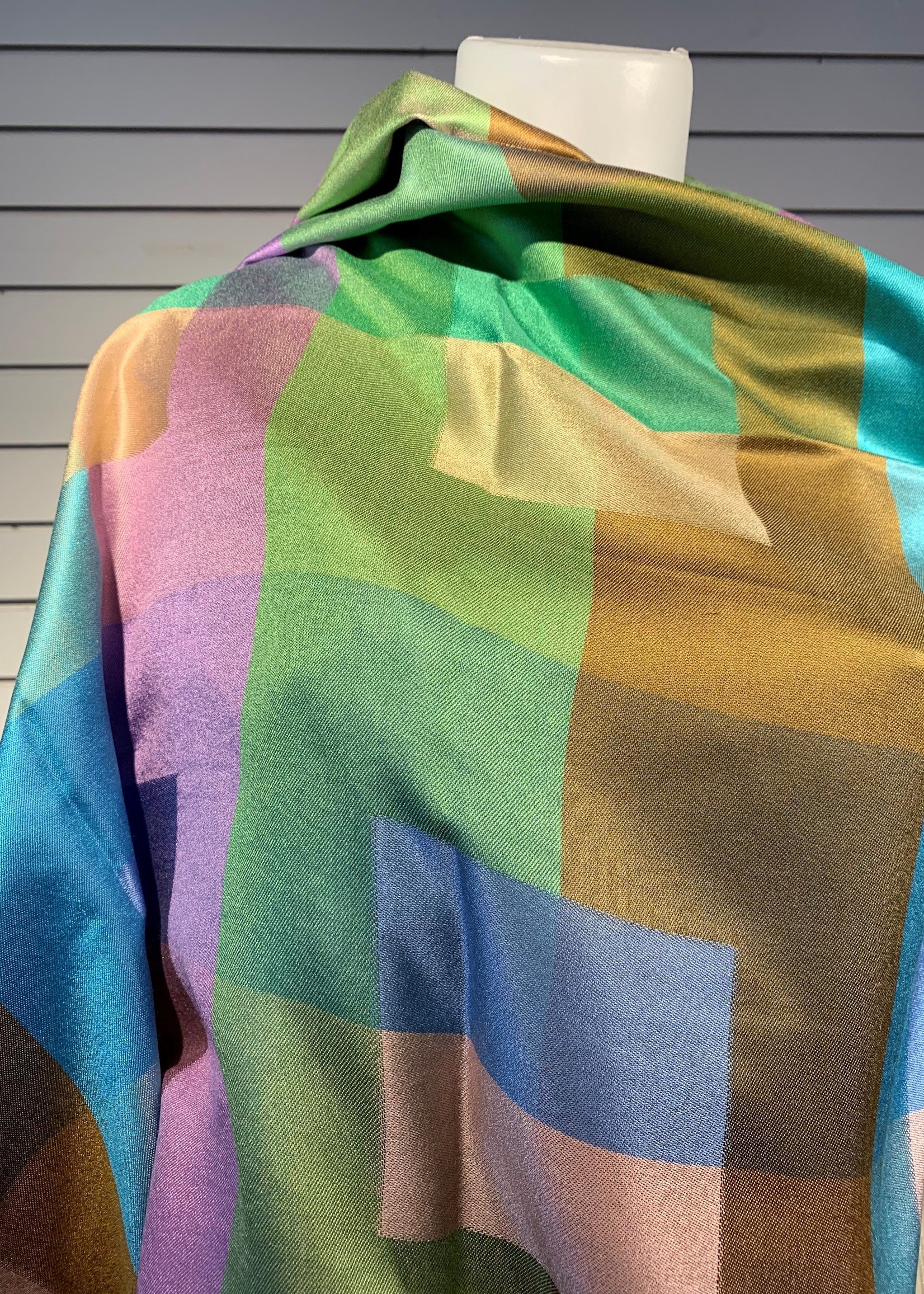 Mode Sabi Check Silk Scarf * 28x84 * Summer Colors