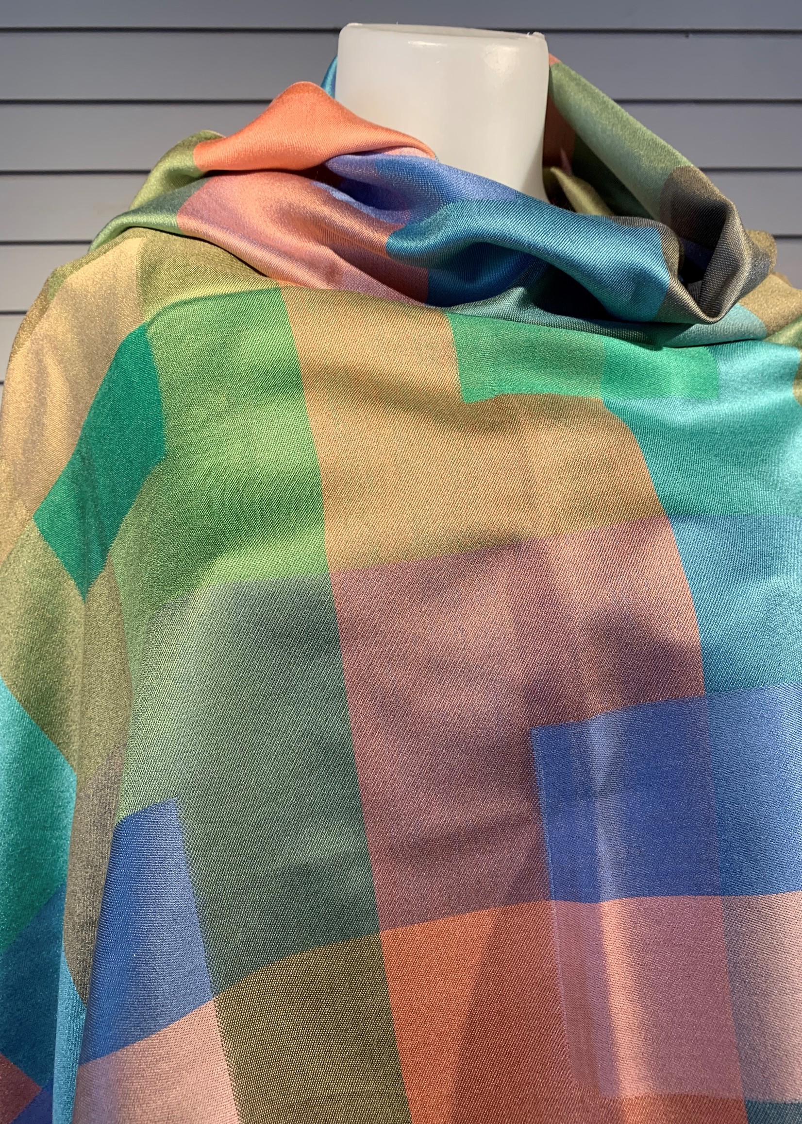 Mode Sabi Check Silk Scarf * 28x84 * Peaches