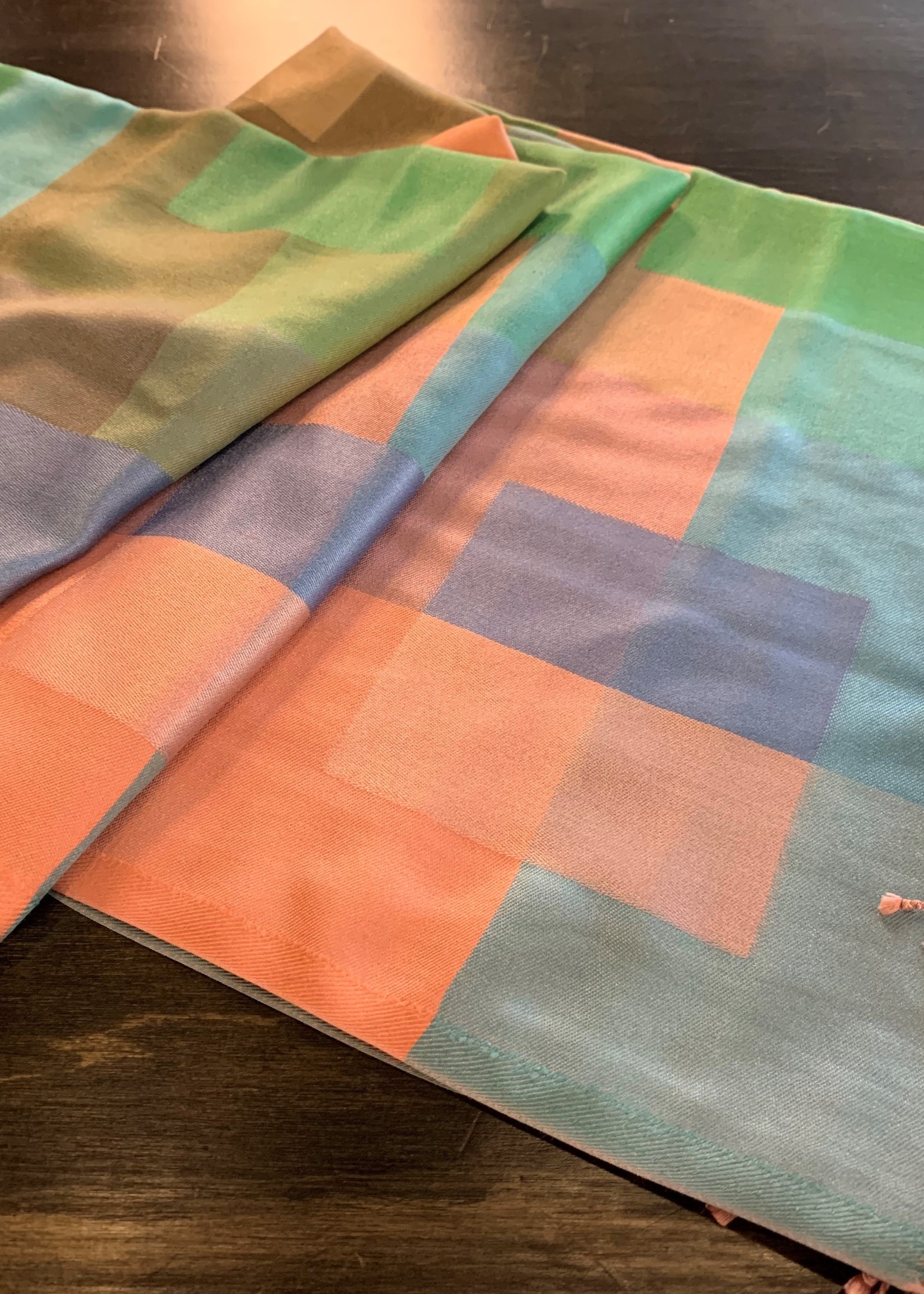 Mode Sabi Check Silk Scarf * 28x84 * Peaches