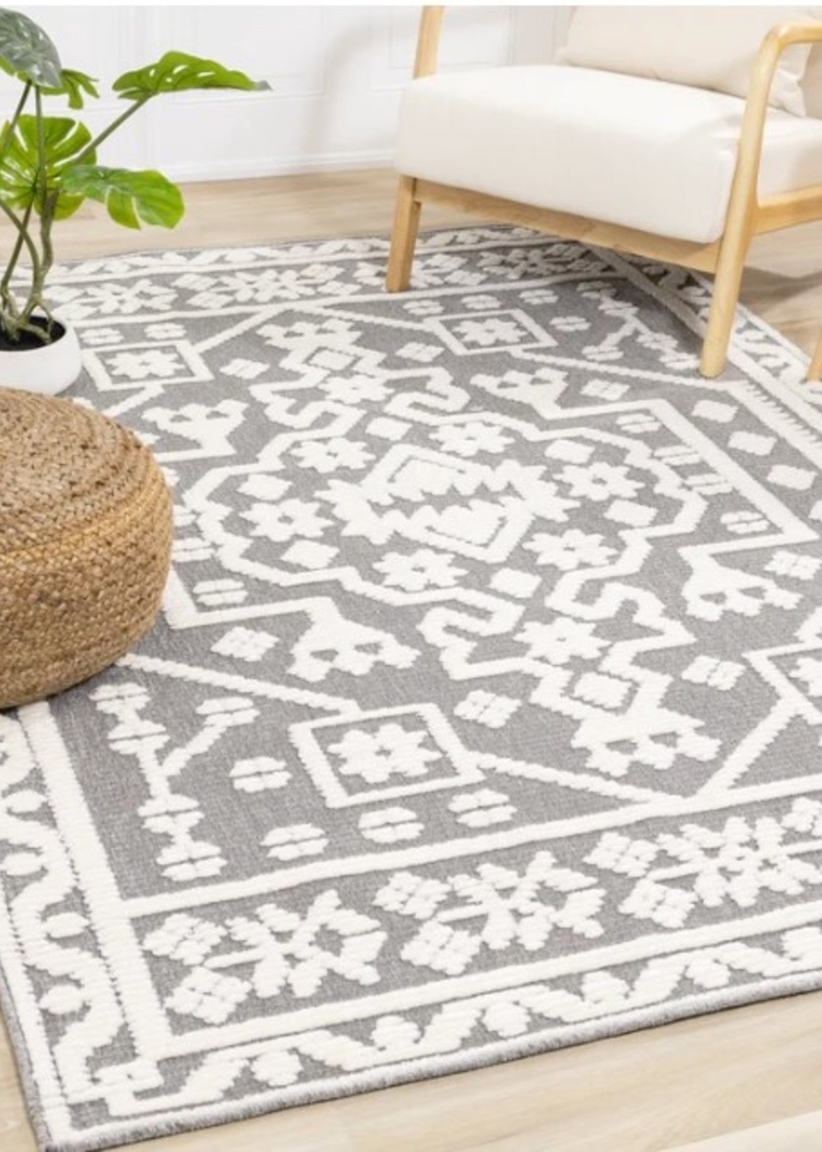 Kalora Lawson Area Carpet * Grey & Cream * 5'-3"x7'-2" * Also Available 8'x10'
