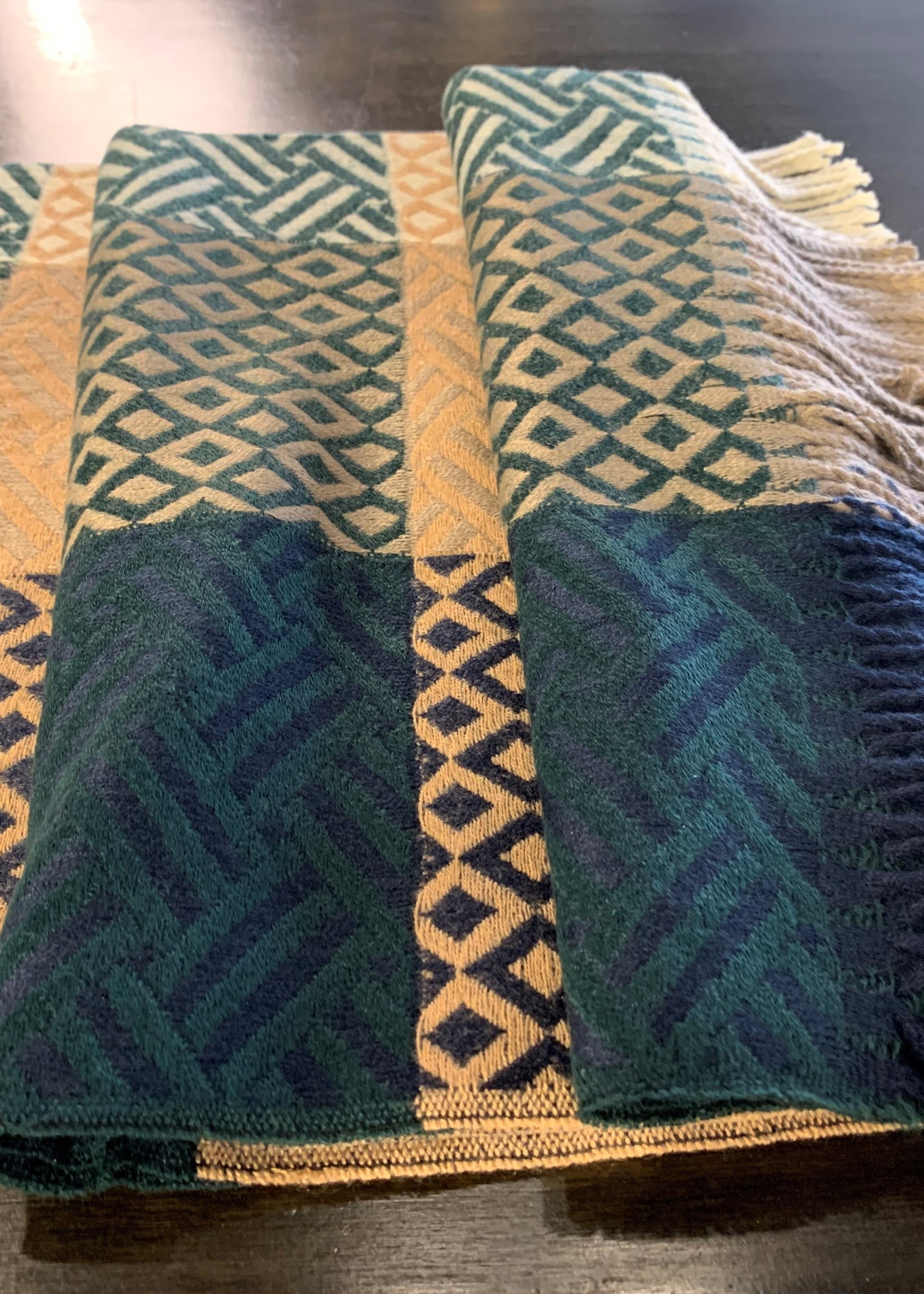 Mode Sabi Long Plaid Scarf * 50%Cashmere&50%Viscose * Green, Navy & Camel