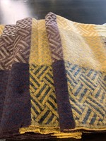 Mode Sabi Long Plaid Scarf * 50%Cashmere&50%Viscose * Purple & Gold