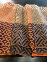 Long Plaid Scarf * 50%Cashmere&50%Viscose * Orange, Navy & Taupe