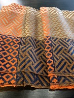 Mode Sabi Long Plaid Scarf * 50%Cashmere&50%Viscose * Orange, Navy & Taupe