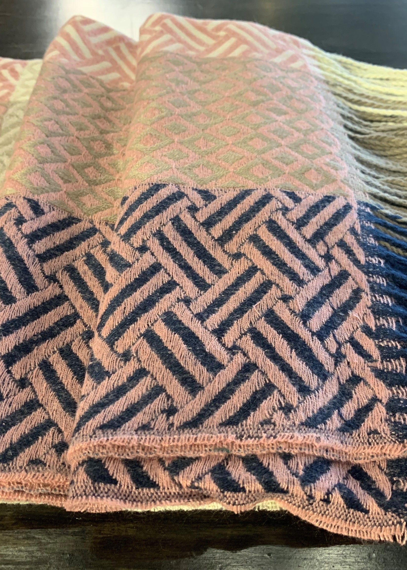 Mode Sabi Long Plaid Scarf * 50%Cashmere50%Viscose * Pink, Navy, Cream & Taupe