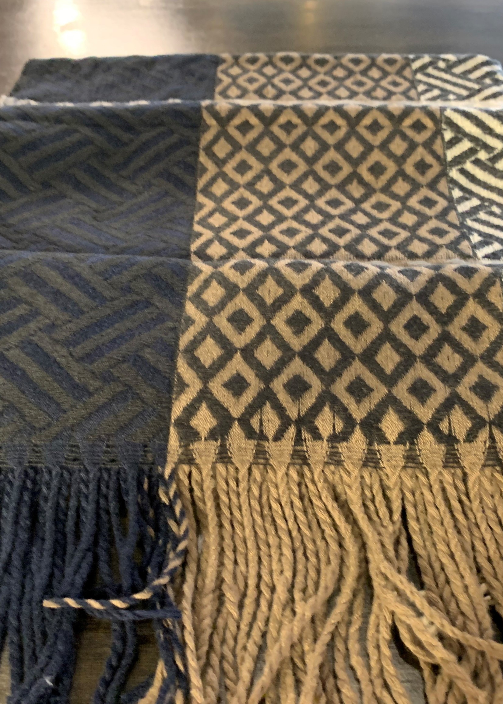 Mode Sabi Long Plaid Scarf * 50%Cashmere&50%Viscose * Black, Gray & Taupe
