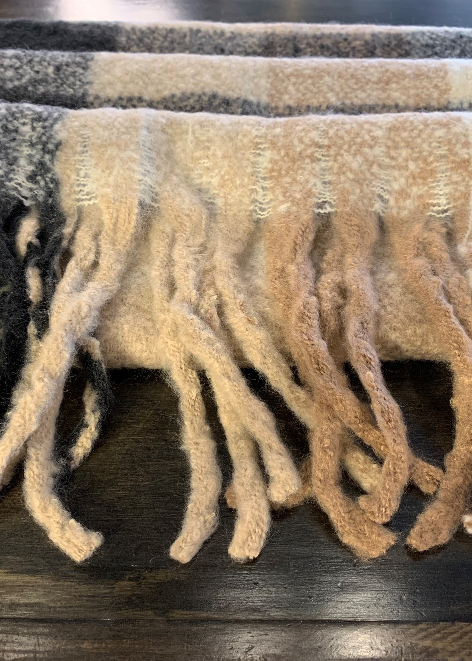 Mode Sabi Blanket Scarf * 21"x84" * 100% Viscose * Black, Camel & Cream