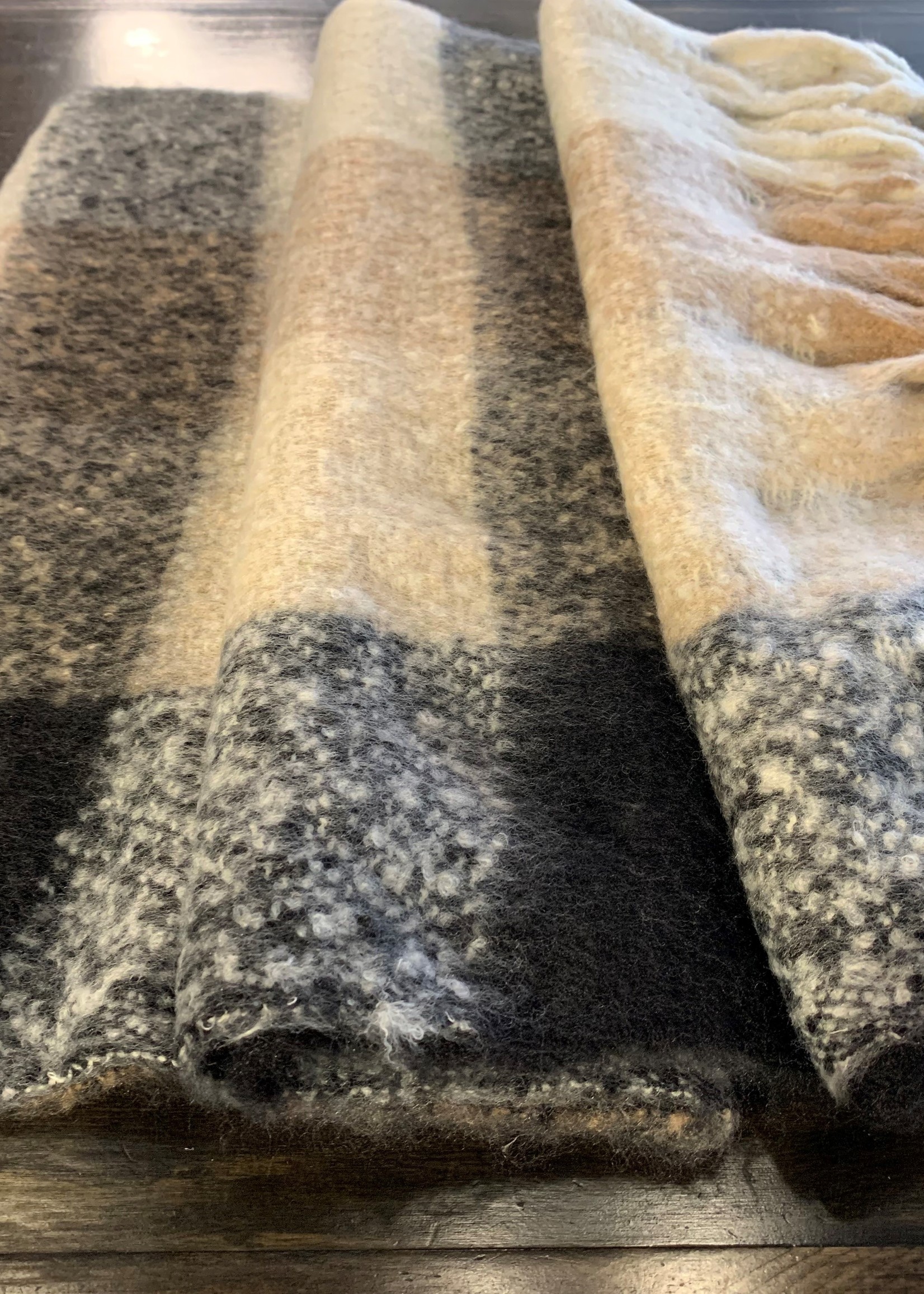Mode Sabi Blanket Scarf * 21"x84" * 100% Viscose * Black, Camel & Cream