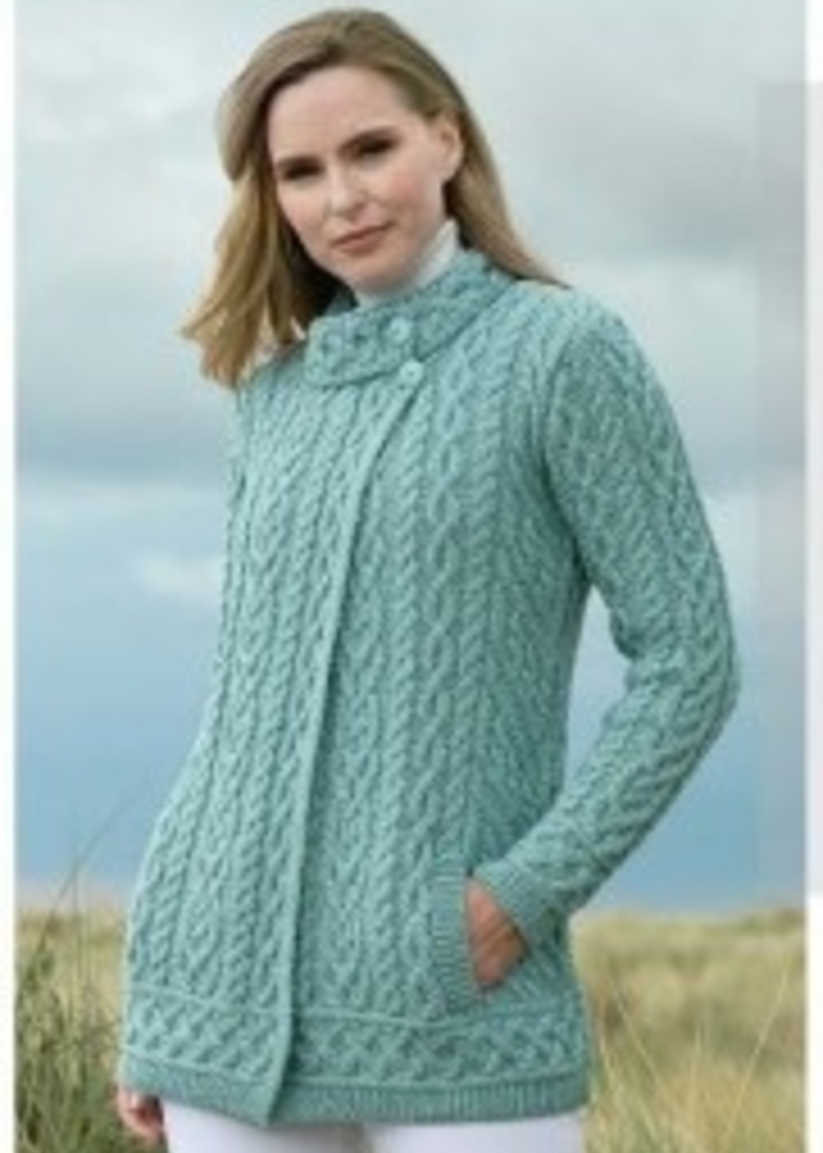 British & Irish Imports Meath Side Button Cardigan * Mermaid * Large