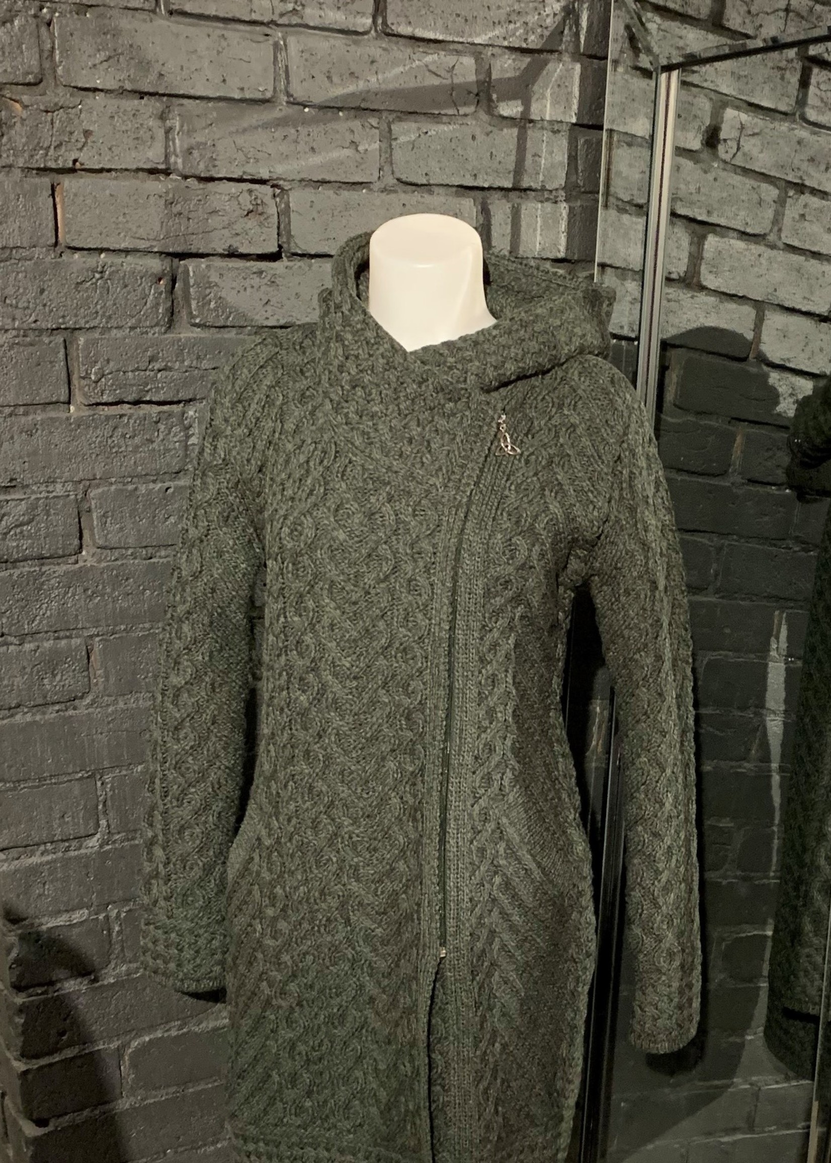 British & Irish Imports Zippered Long Cardigan With Hood * Green * Medium