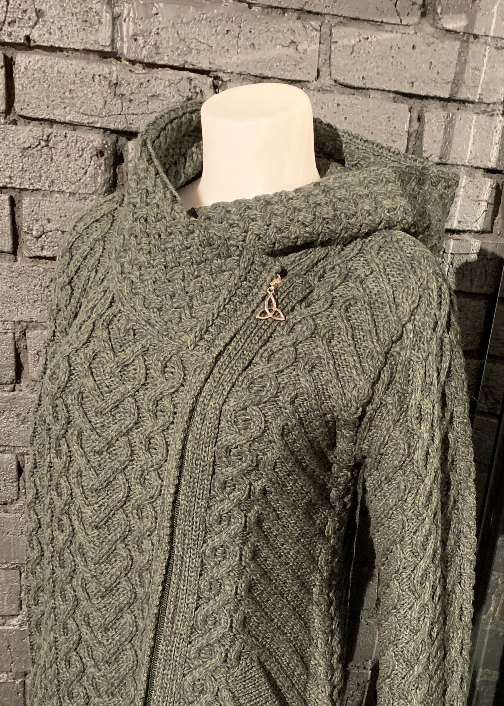 British & Irish Imports Zippered Long Cardigan With Hood * Green * Medium