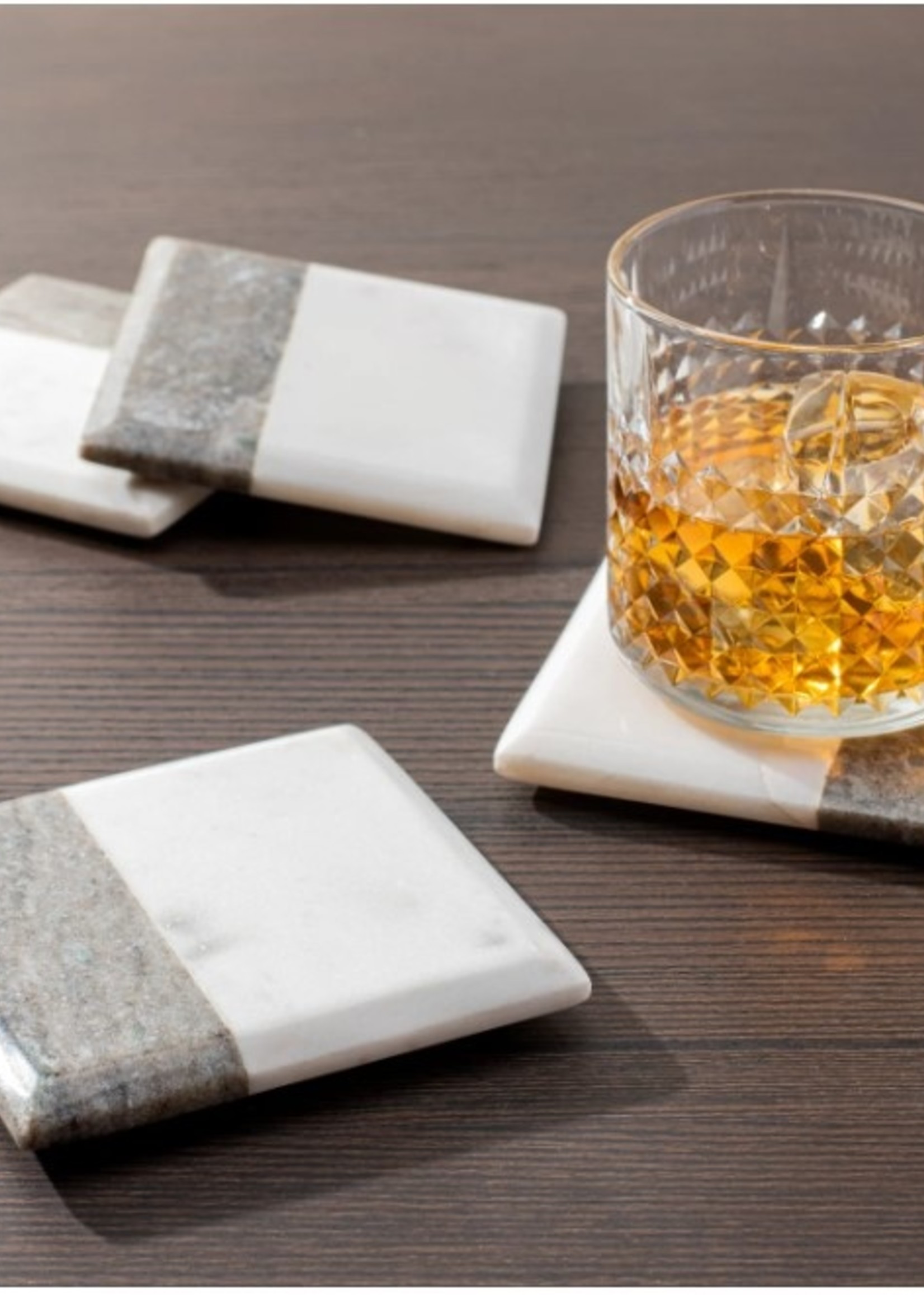 Torre & Tagus Two Tone Marble Coasters * Square * Set of 4