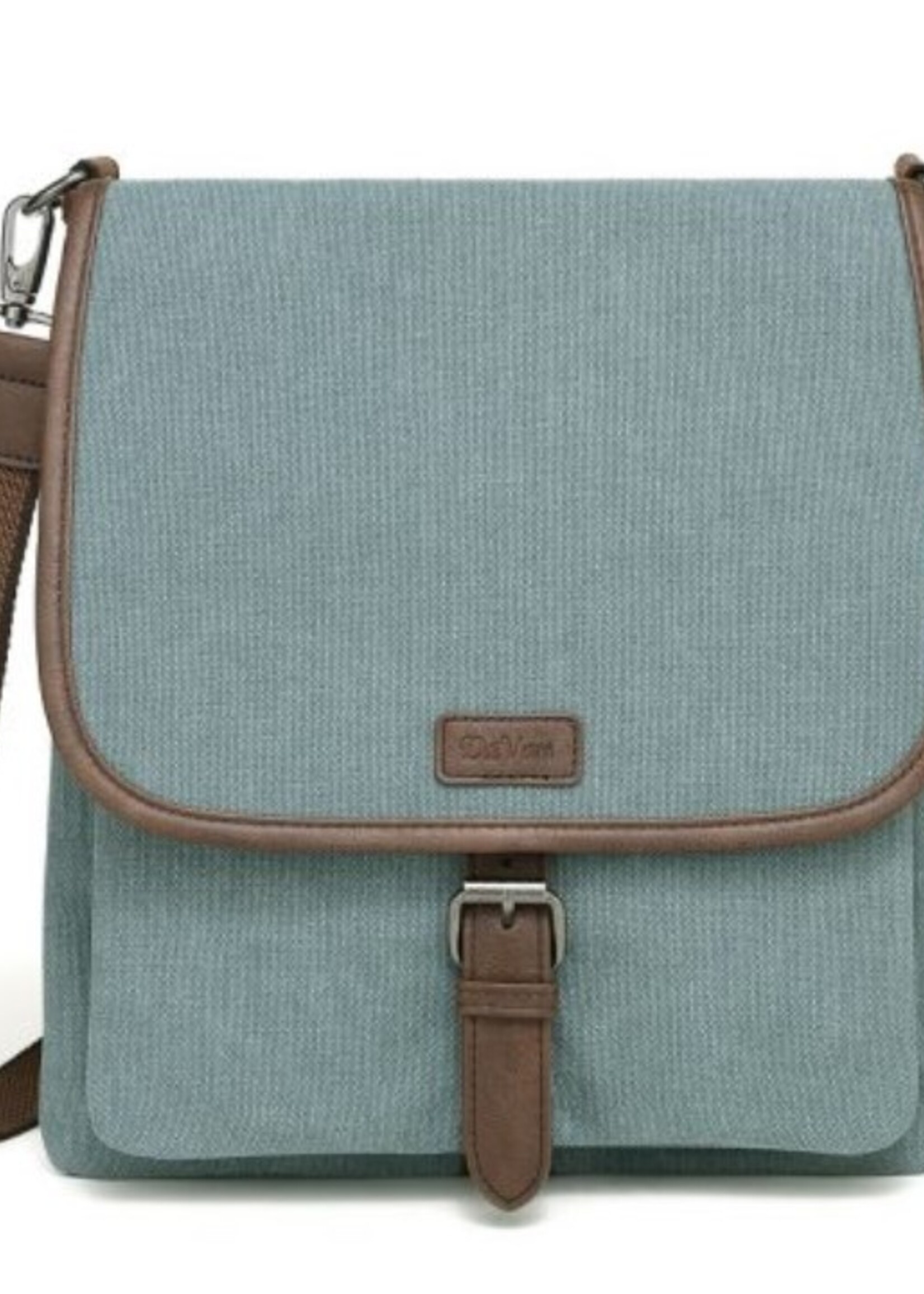 Da Van Small Canvas Shoulder Bag with Leather Trim * Turquoise