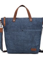 Da Van Cotton Linen Bag with Leather Trim * Blue