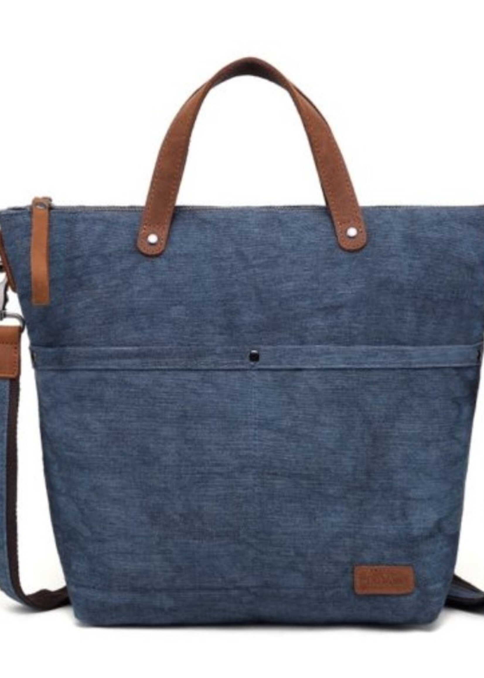 Da Van Cotton Linen Bag with Leather Trim * Blue