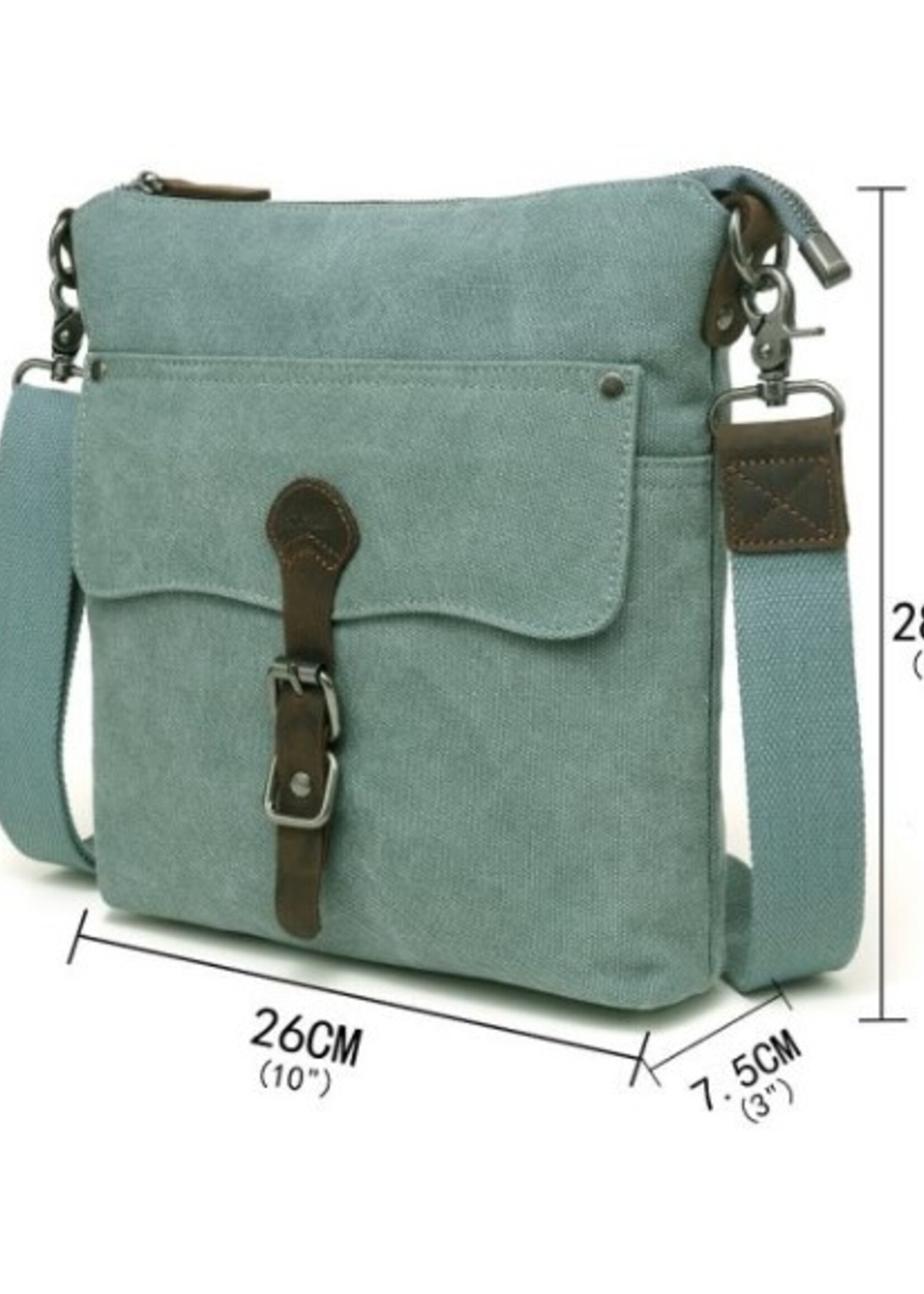 Da Van Canvas Shou;der Bag with Leather Trim * Green