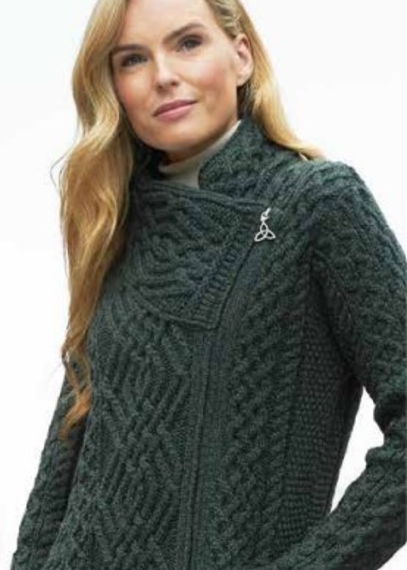 British & Irish Imports Irish Wool Sweater * Liffey Cable Knit Z4631 * Green * Medium